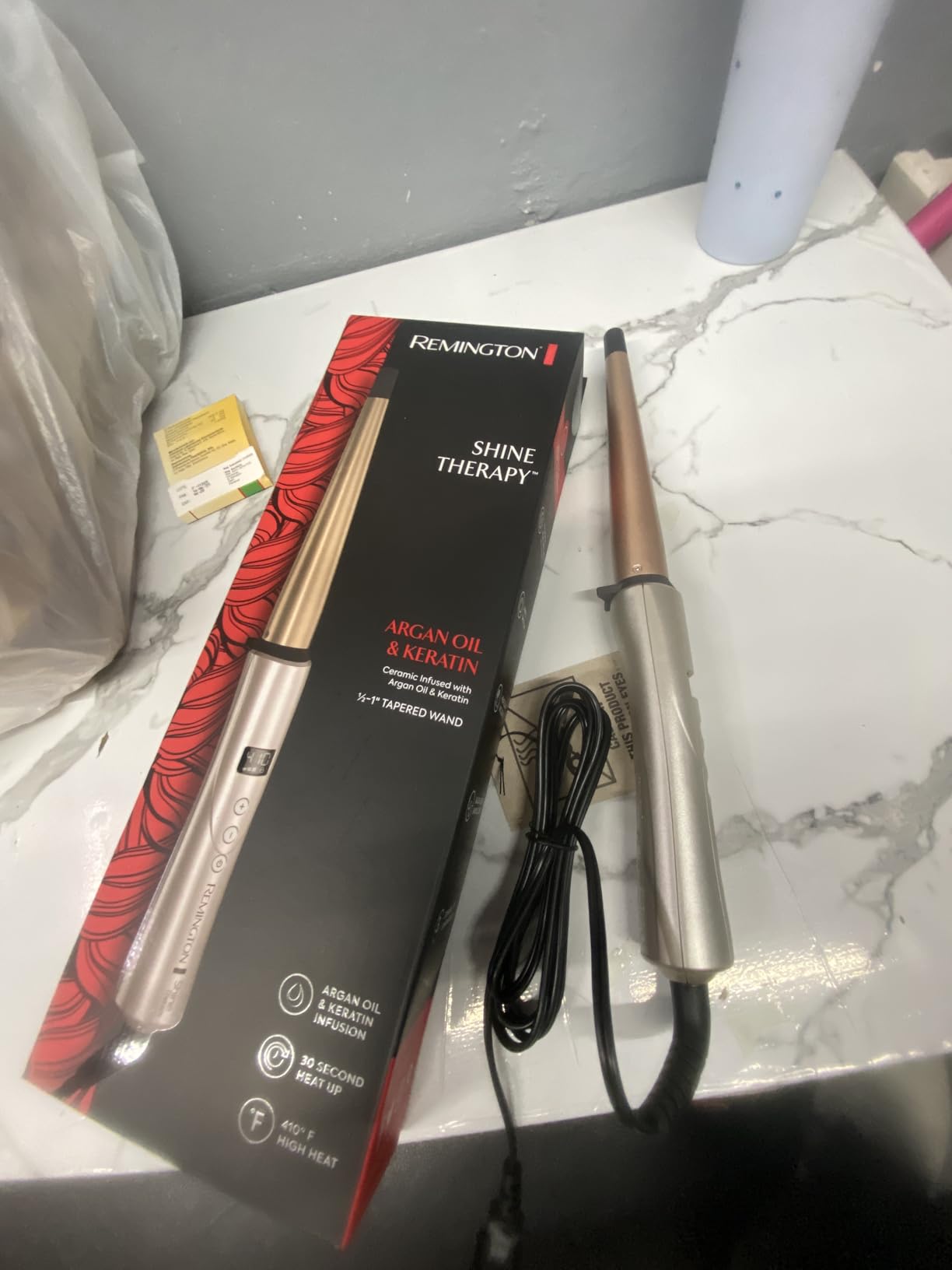Remington Shine Therapy Curling Wand, 1 Inch, Argan Oil & Keratin | Argan Oil and Keratin infused, Straight Barrel for Loose Waves, Includes Heat Glove, Ceramic Technology for Smooth Shine customer photo 1