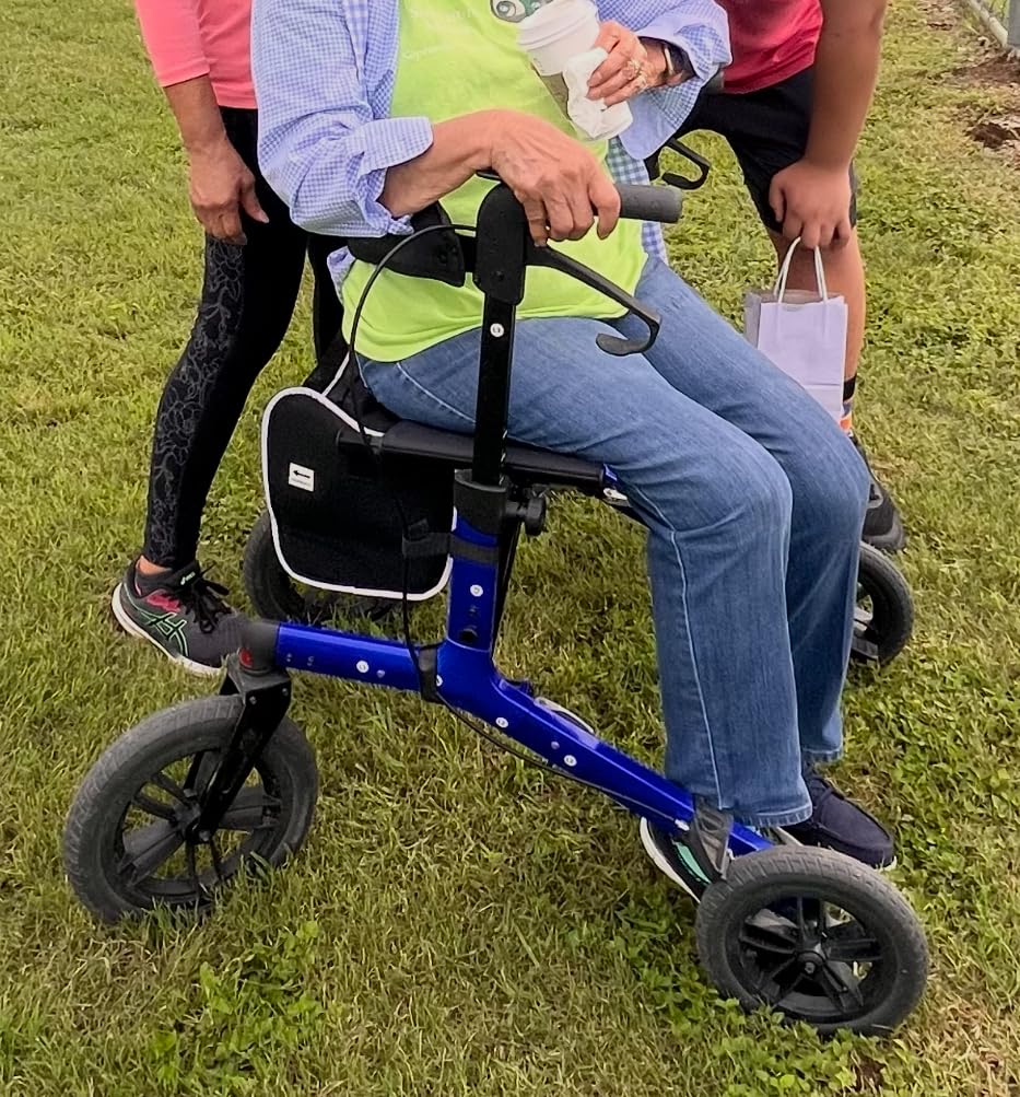 ELENKER All-Terrain Rollator Walker with Non-Pneumatic Tire 12” Front Wheels, Compact Folding Design for Seniors, Red customer photo 2