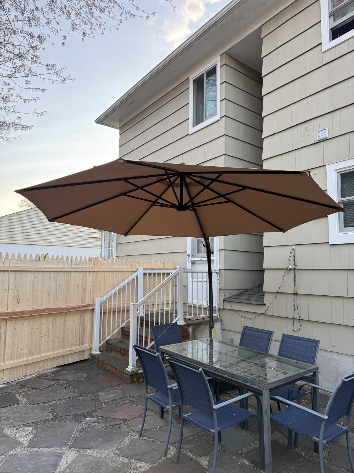 LAUSAINT HOME Outdoor Patio Umbrella with Base included, 11 FT Deluxe Curvy Cantilever Umbrella Heavy Duty Offset Hanging Umbrella with 360° Rotation for Market, Pool, Garden, Backyard, Deck (Beige) customer photo 2