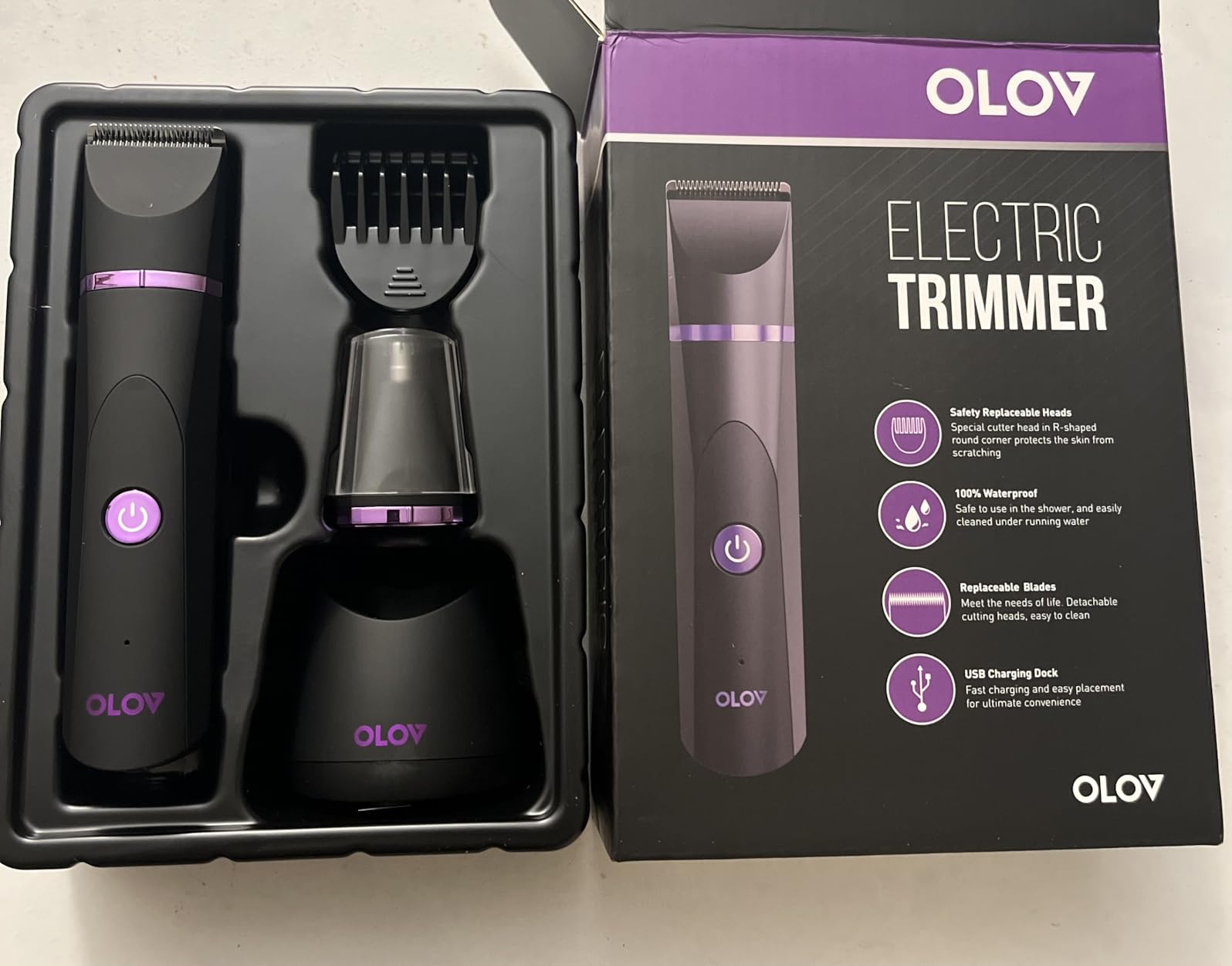 OLOV Electric Body Hair Trimmer - Groin Trimmer for Men - Bikini Trimmer Women - Wet/Dry Shaver Groomer, Replaceable Ceramic Blade Heads, USB Recharge Dock, Waterproof Hygiene Razor,Black customer photo 1