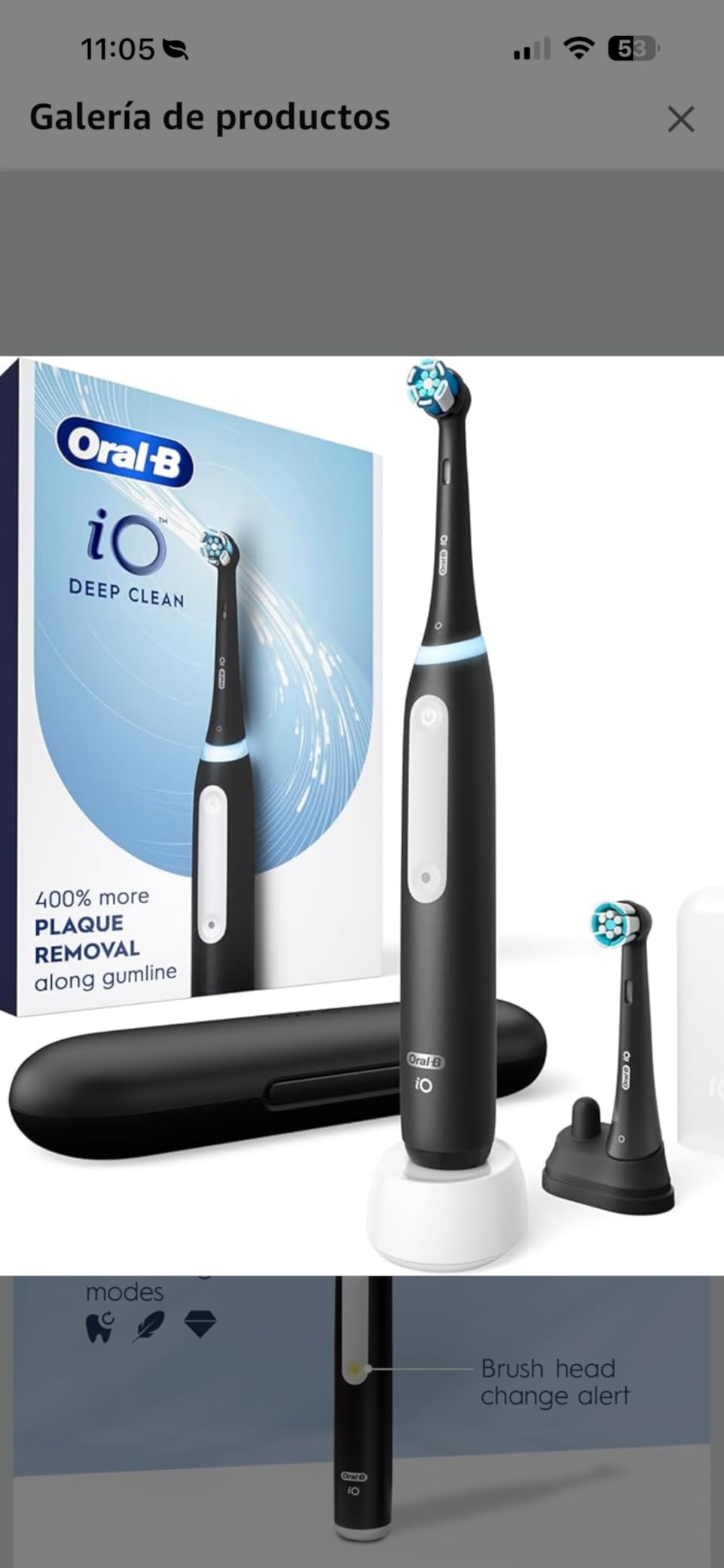 Oral-B Rechargeable Electric Toothbrush, iO3 Limited Deep Clean, 3 Cleaning Modes, Visual Pressure Sensor to Protect Gums, 2 Brush Heads, Travel Case, ICY Blue customer photo 1
