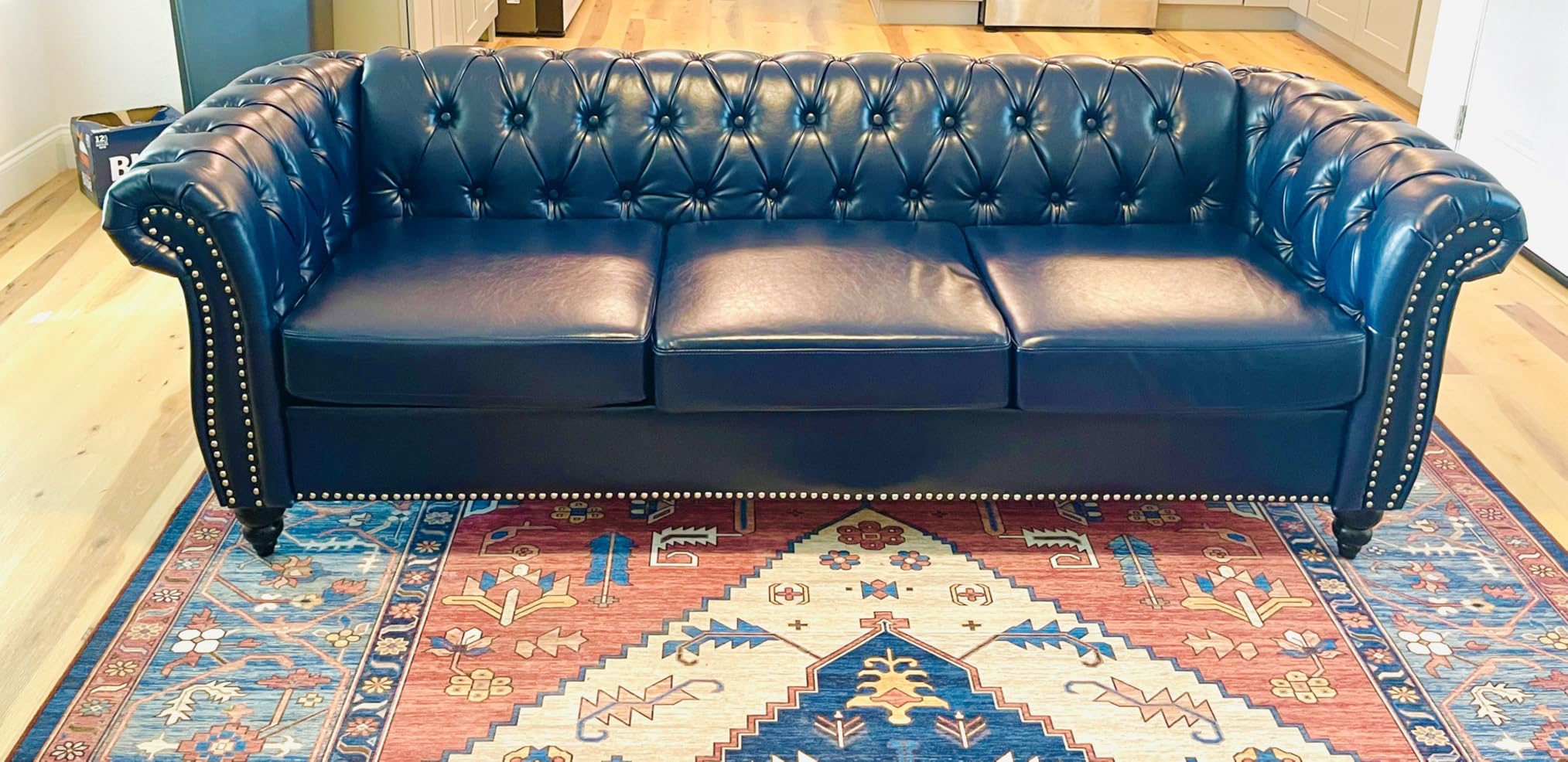 LEVNARY Chesterfield Sofa, Classic Tufted Upholstered Leather Couch, Modern 3 Seater Couch Furniture with Tufted Back for Living Room Office (Black) customer photo 1
