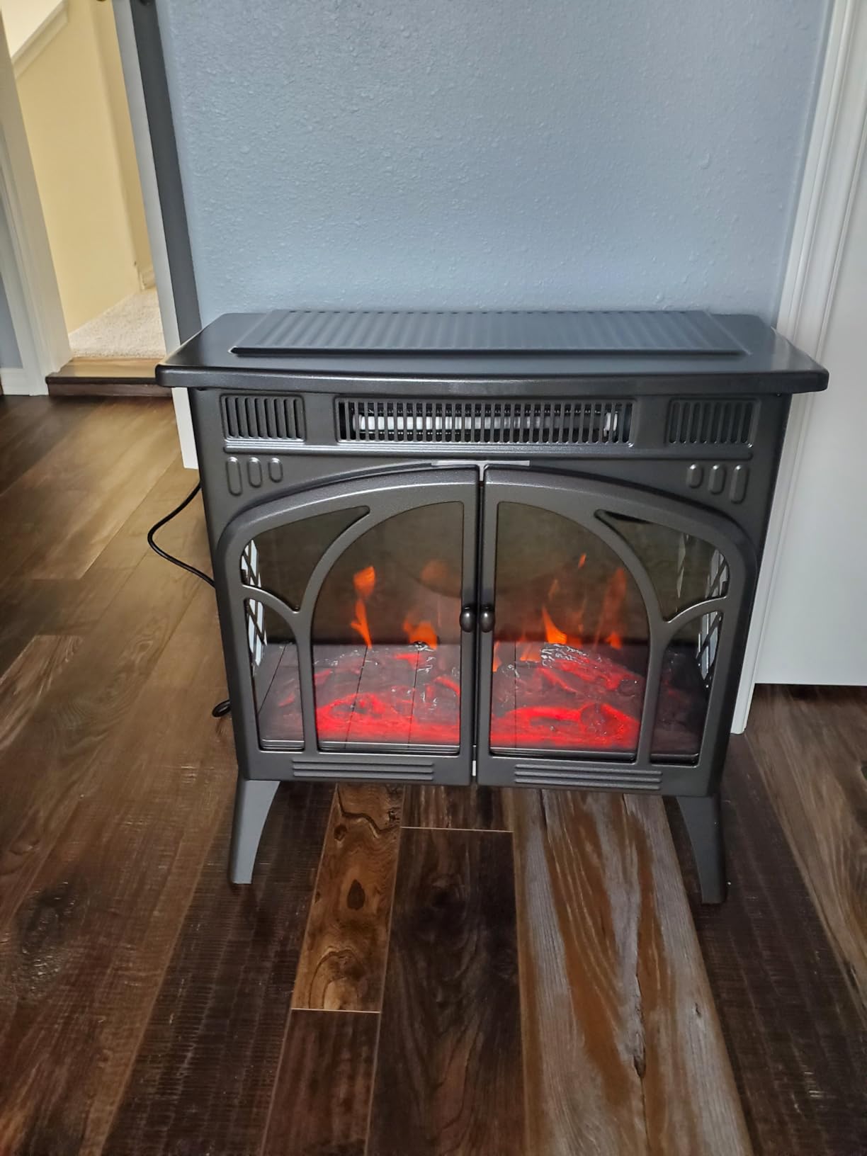 Electactic 24Inch Electric Fireplace Stove , Free-Standing Infrared Fireplace Stove, Controllable 3D Flame, 4 Variable Flame&Log Colors, 1500w, 5100BTU, Black (S230B-BLACK), 23.5
