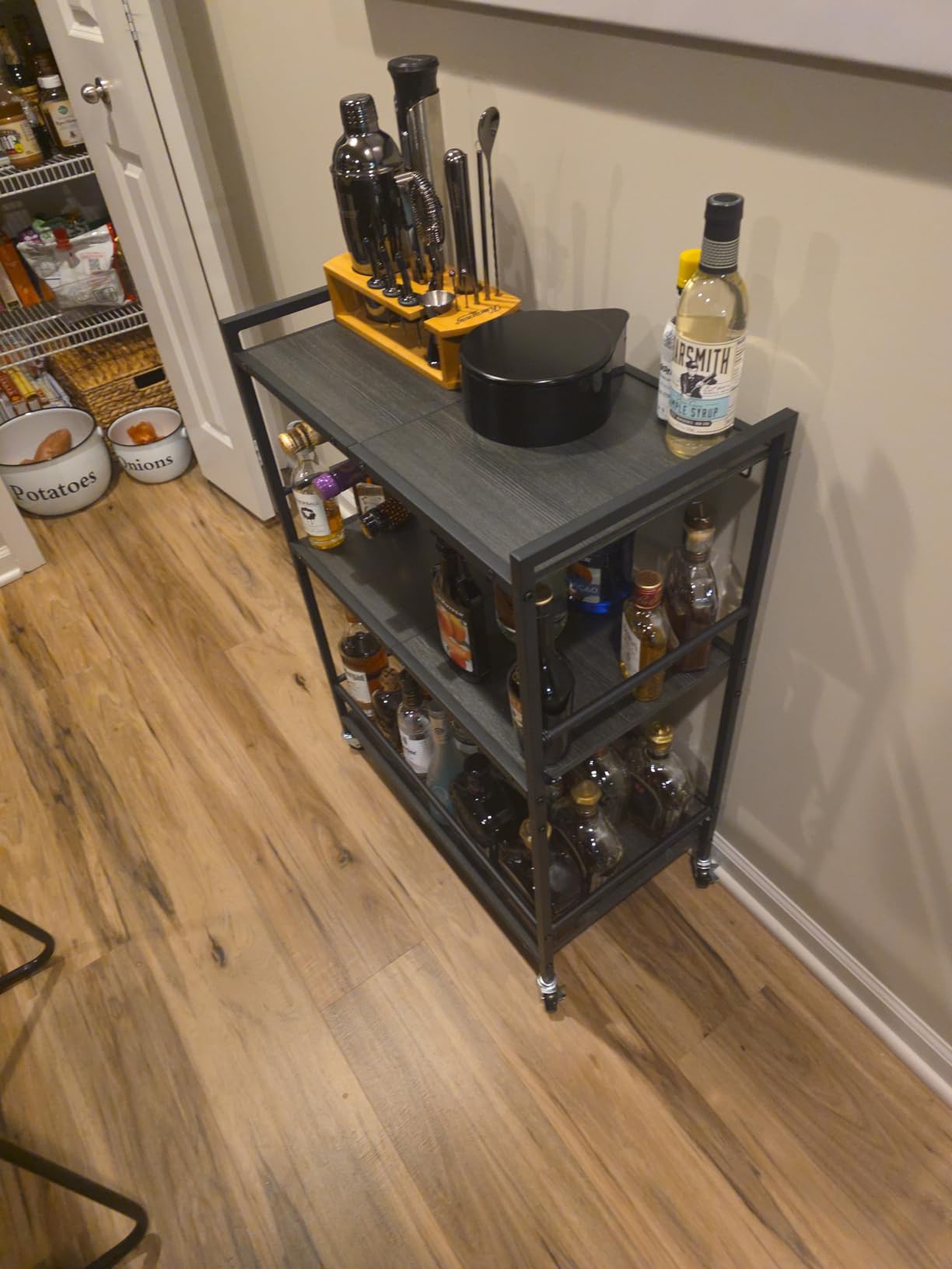 TUTOTAK Bar Cart with Wheels, Drink Cart with Wine Rack and Glass Holder customer photo 2