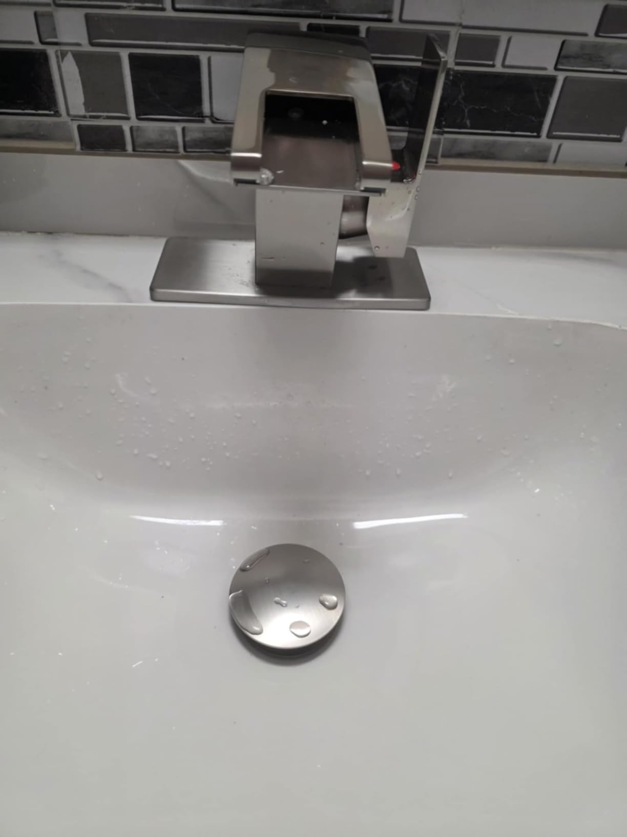 AVSIILE LED Bathroom Sink Faucet, Brushed Nickel, Waterfall, Side Handle customer photo 2