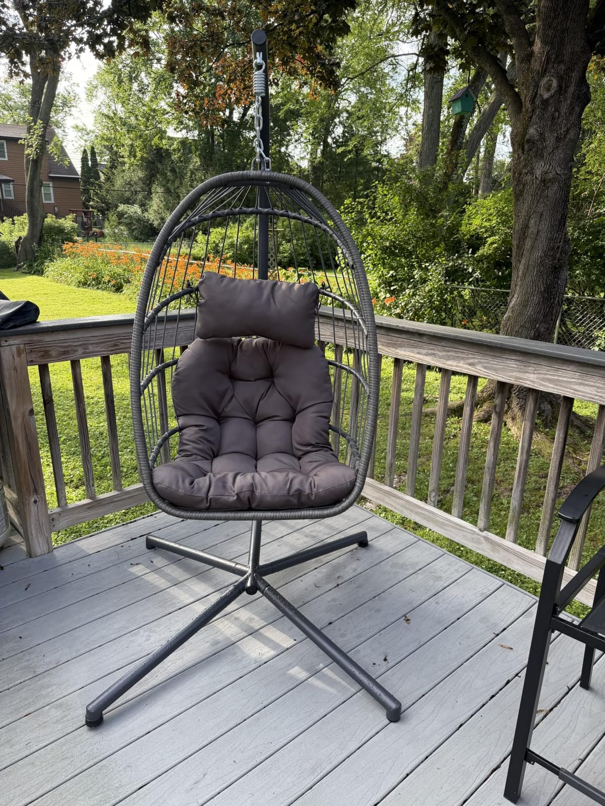 Yechen Indoor Outdoor Egg Hanging Chair with Stand, Charcoal Grey | Egg Chairs with UV Resistant Cushion for Indoor Bedroom Outdoor Garden Backyard customer photo 2
