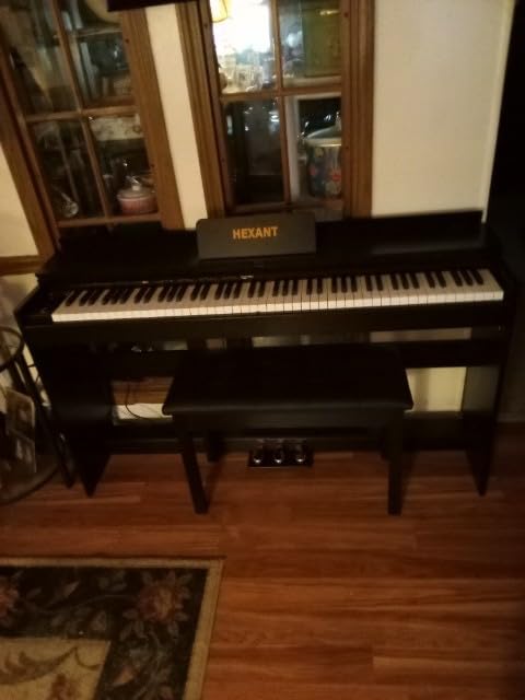 HEXANT 88-Key Weighted Digital Piano, Full-Size Semi-Weighted Upright Flip Electric Keyboard Piano with 3 Pedal and Multi-Functional Keyboard for Beginner(with Bench,Black) customer photo 2