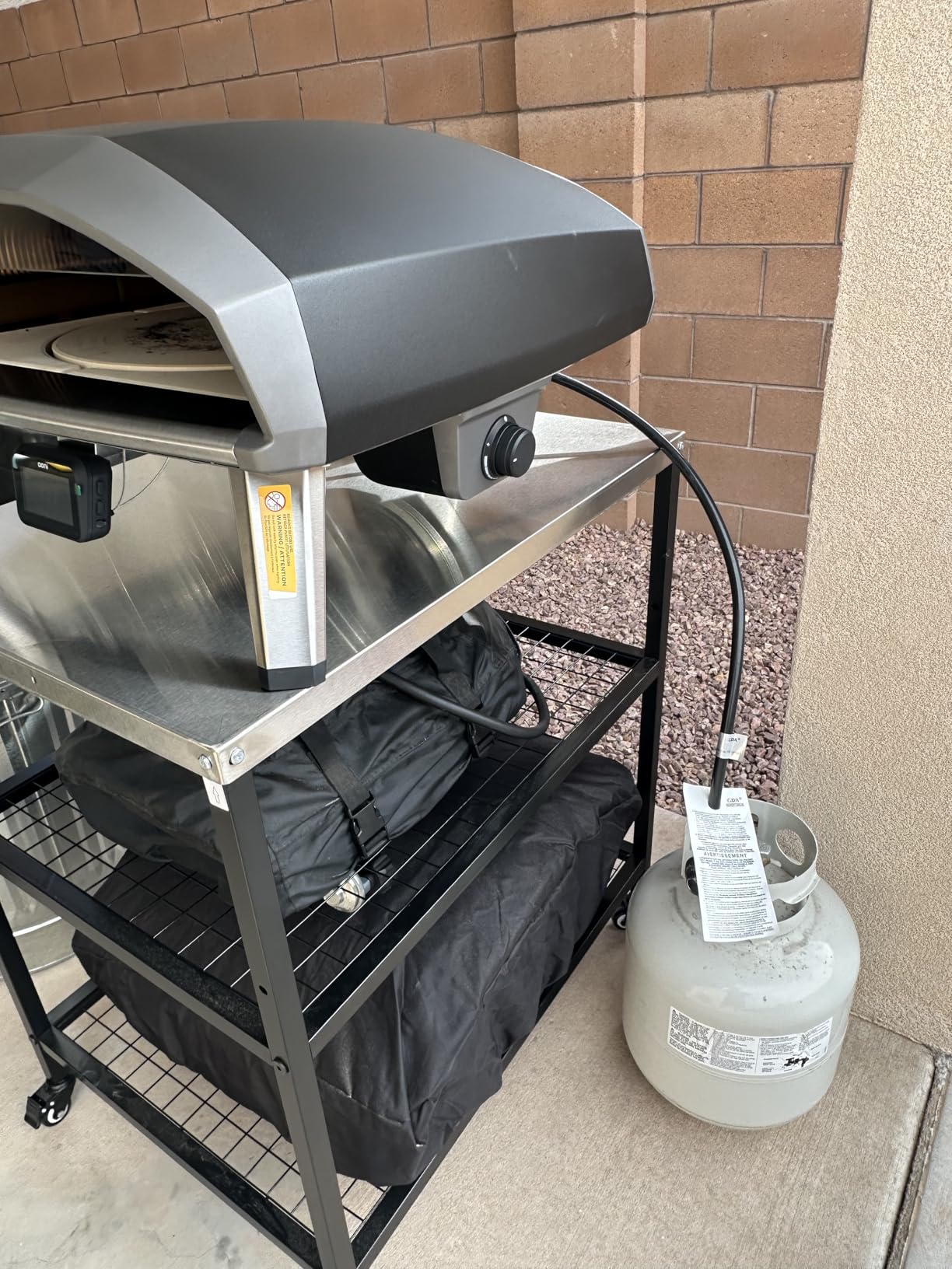 Stainless Steel Outdoor Grill Cart Pizza Oven Stand Trolley Table with Wheels Three-Shelf Movable Food Prep and Work Table Heavy Duty Grill Carts Outdoor Cart 31.5