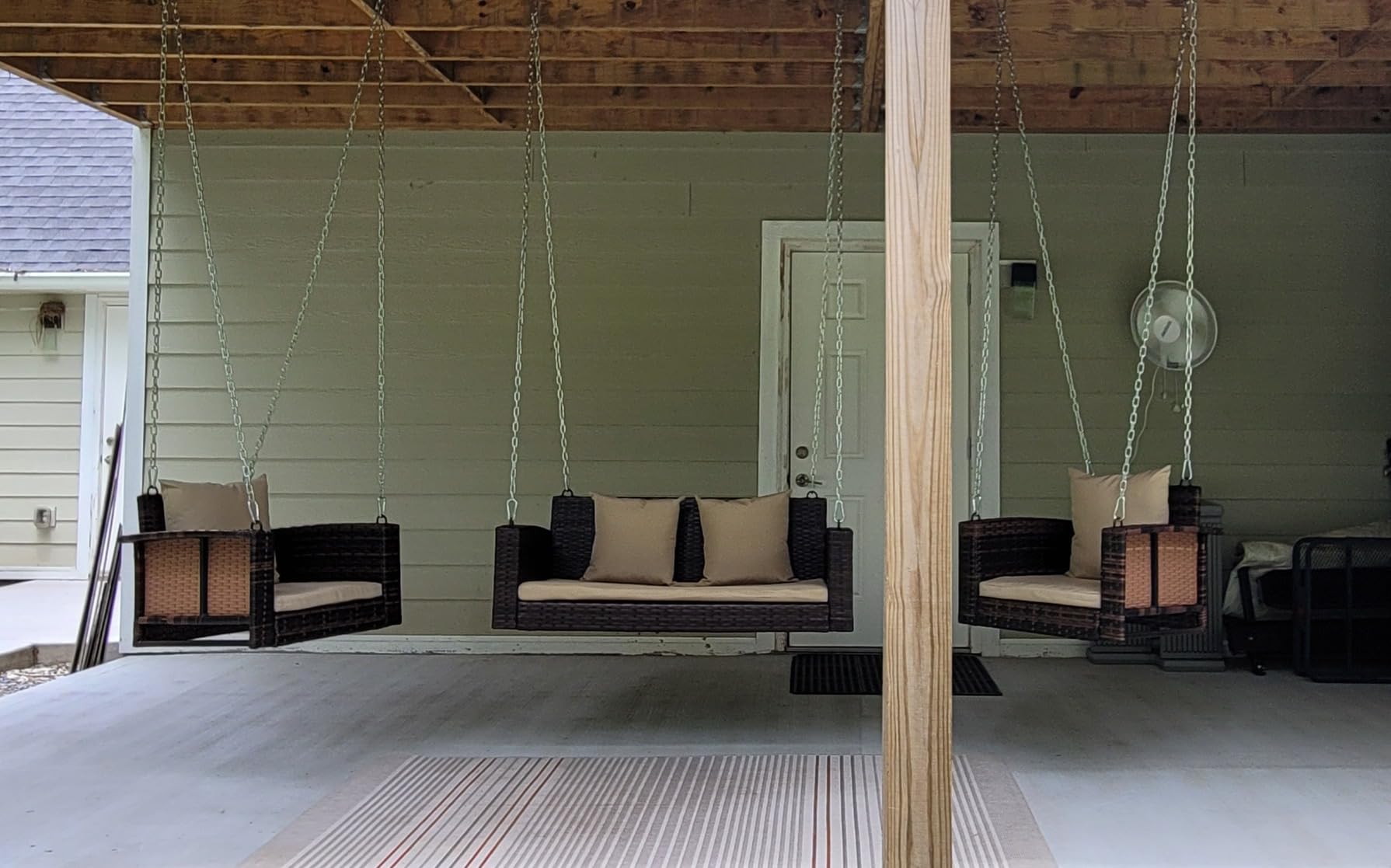 VINGLI 4FT Rattan Swing Bench, Wicker Hanging Porch Swing (Brown+Beige) customer photo 2