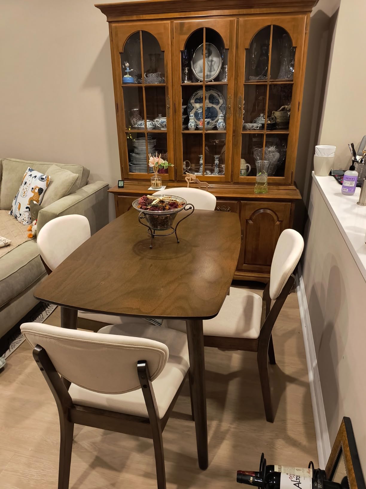 Best Choice Products 5-Piece Dining Set, Compact Mid-Century Modern Table & Chair Set for Home, Apartment w/ 4 Chairs, Padded Seats & Backrests, Wooden Frame - Walnut/Cream customer photo 1