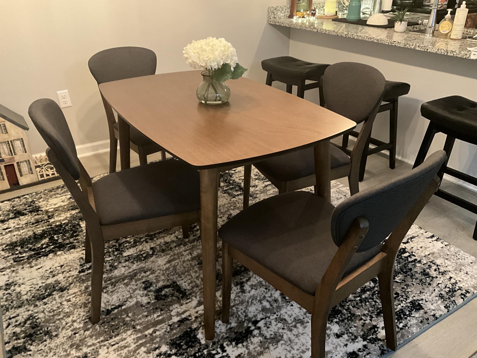 Best Choice Products 5-Piece Dining Set, Compact Mid-Century Modern Table & Chair Set for Home, Apartment w/ 4 Chairs, Padded Seats & Backrests, Wooden Frame - Walnut/Cream customer photo 2