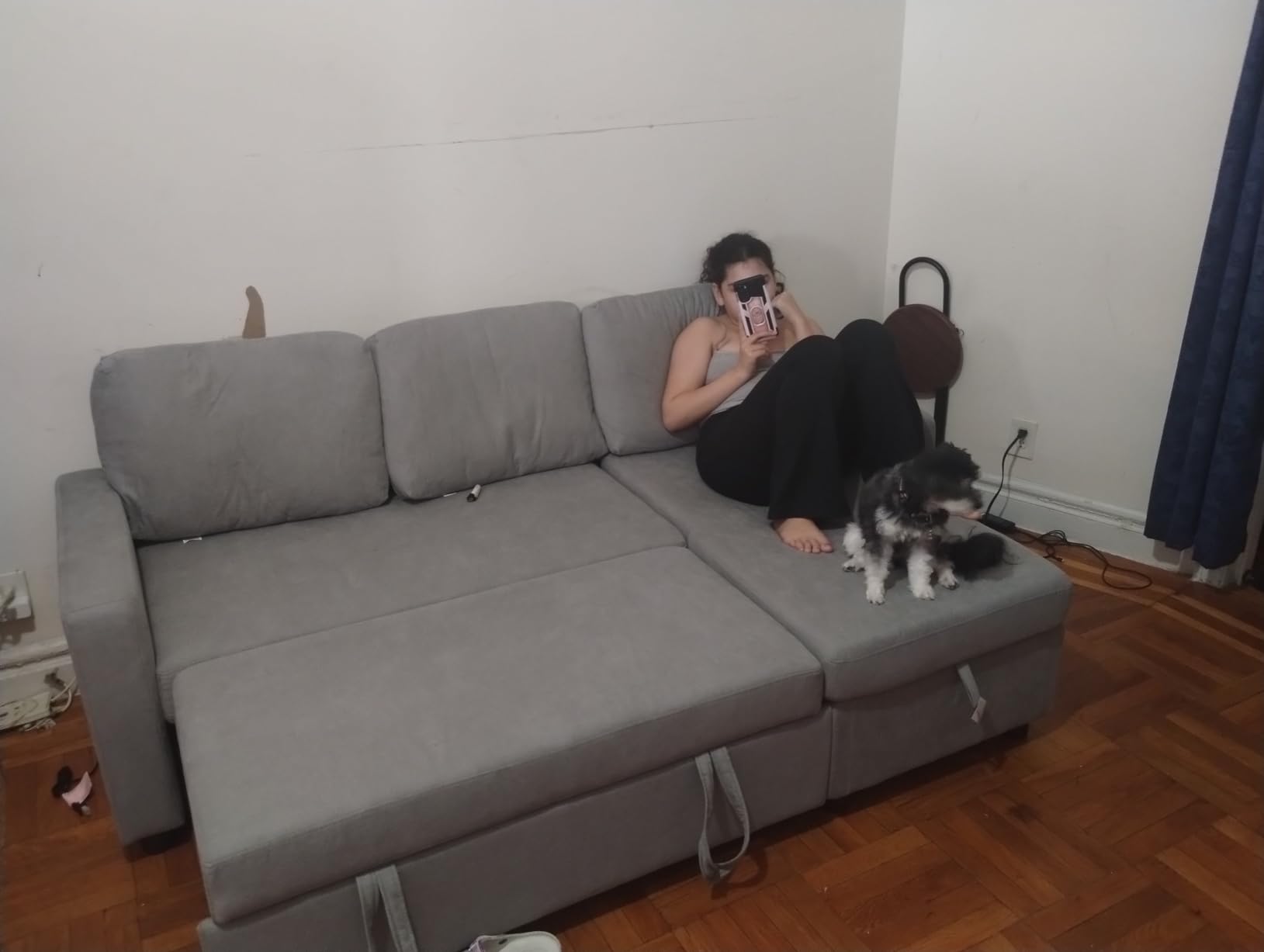Yaheetech L Shaped Pull Out Sectional Sofa Bed with Storage, Black customer photo 2