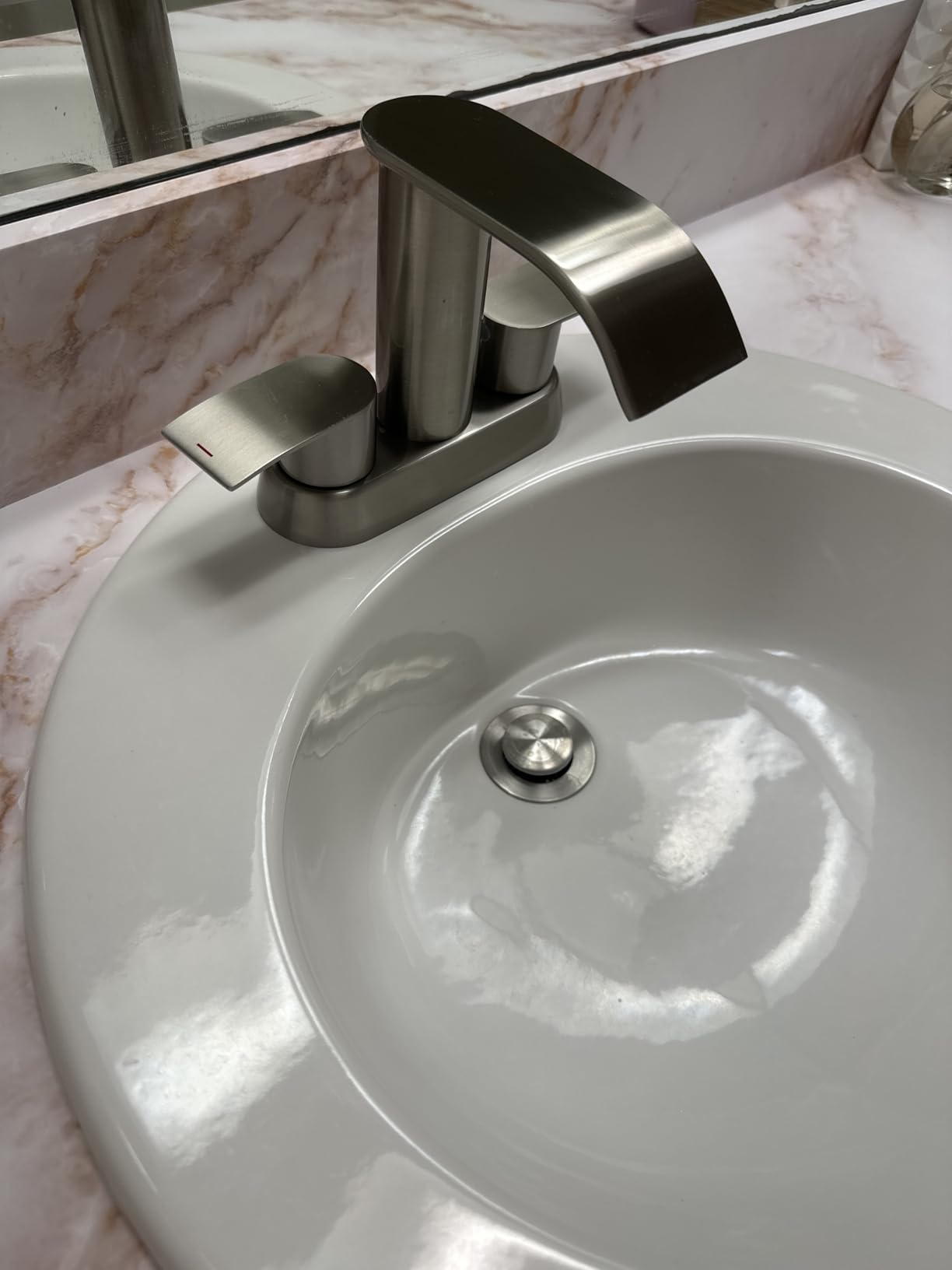 Ultimate Unicorn Waterfall Bathroom Sink Faucet Brushed Nickel 4 inch customer photo 2