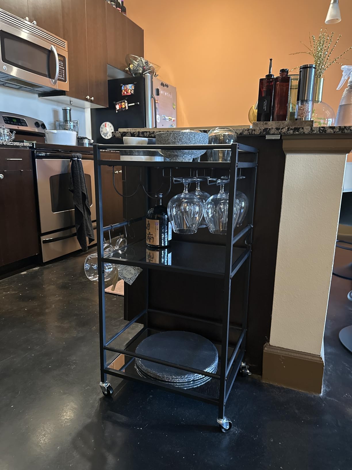 TUTOTAK Gold Bar Cart with 2 Mirrored Shelves, Wine Rack & Glass Holder customer photo 2