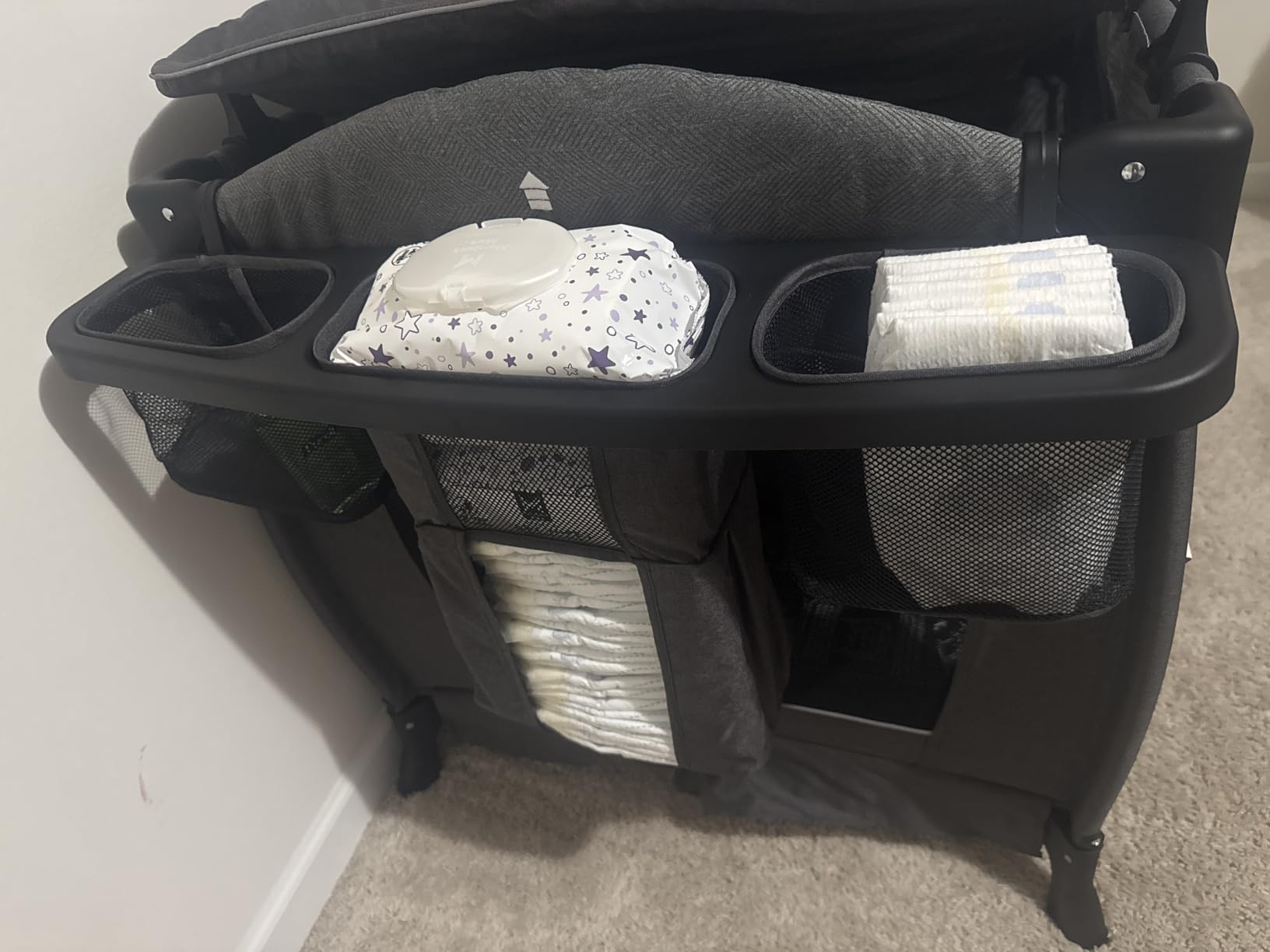 Pamo Babe Pack and Play 4-in-1 Baby Playard with Bassinet & Changing Table, Foldable Portable Playpen with Mattress, Travel Crib for Newborn to Toddler 0-36M-Black customer photo 1
