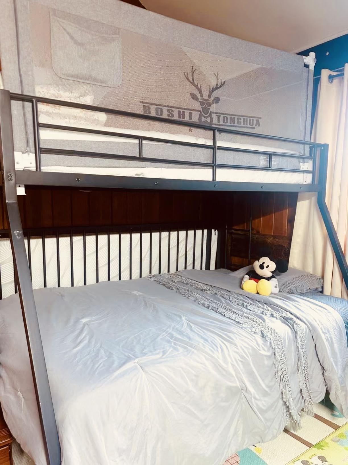 GIANTEX Bunk Bed Twin Over Full Size, Metal Bunk Bed with Ladder and Steel Frame Support, Space-Saving Triple Bunk Bed for Boys Girls Adults, Noise Free, No Box Spring Needed, Black customer photo 1