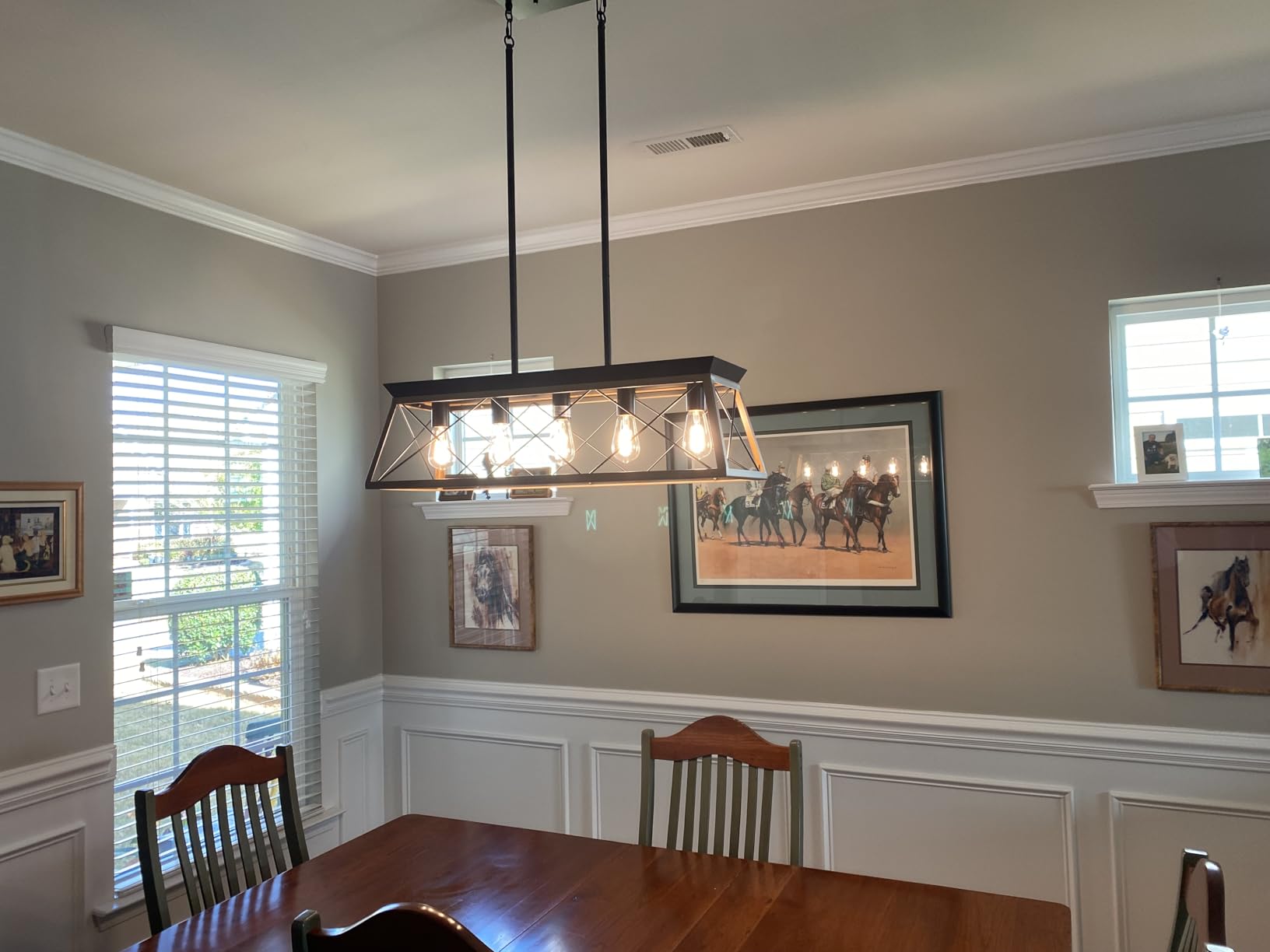 Farmhouse Chandeliers for Dining Room, Rustic Kitchen Island Light Fixture, 5-Light Linear Pendant Lighting Rectangular Chandelier, Metal Solid Ceiling Lights Black customer photo 1