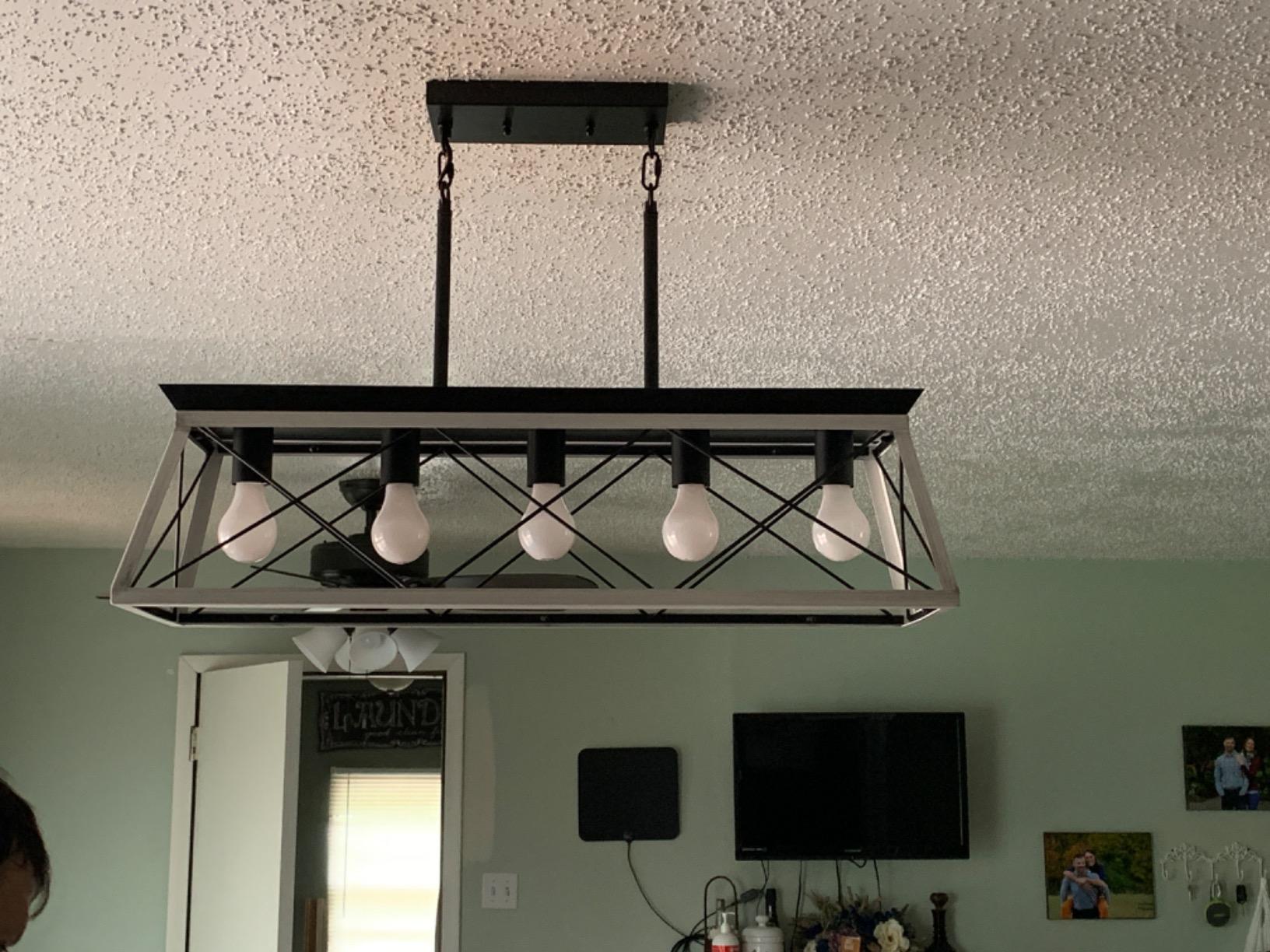 Farmhouse Chandeliers for Dining Room, Rustic Kitchen Island Light Fixture, 5-Light Linear Pendant Lighting Rectangular Chandelier, Metal Solid Ceiling Lights Black customer photo 2