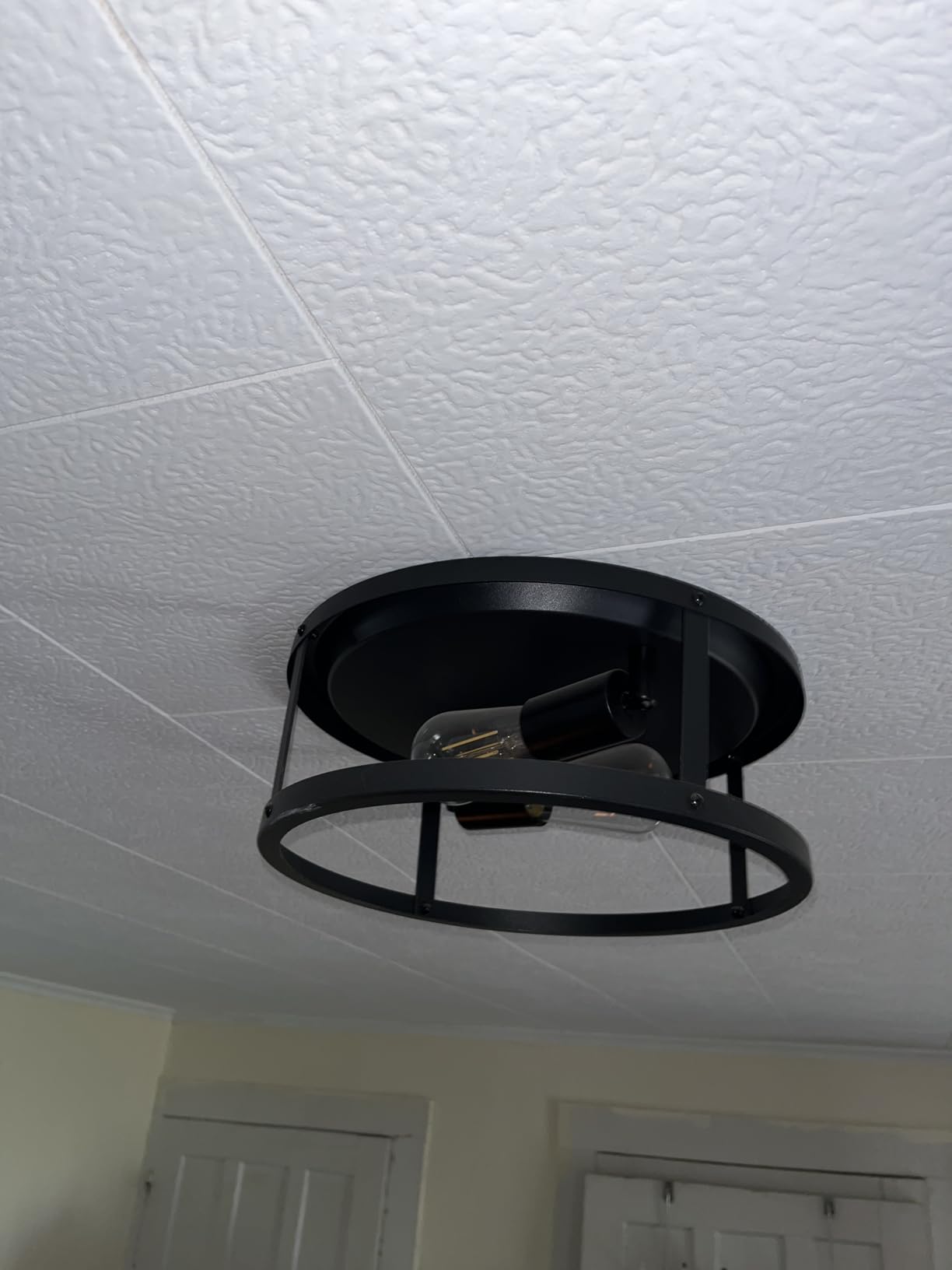 3-Light Semi Flush Mount Ceiling Light, Farmhouse Black Metal Cage Fixture, Industrial Lighting for Kitchen Foyer Hallway Entryway 2 Pack customer photo 2