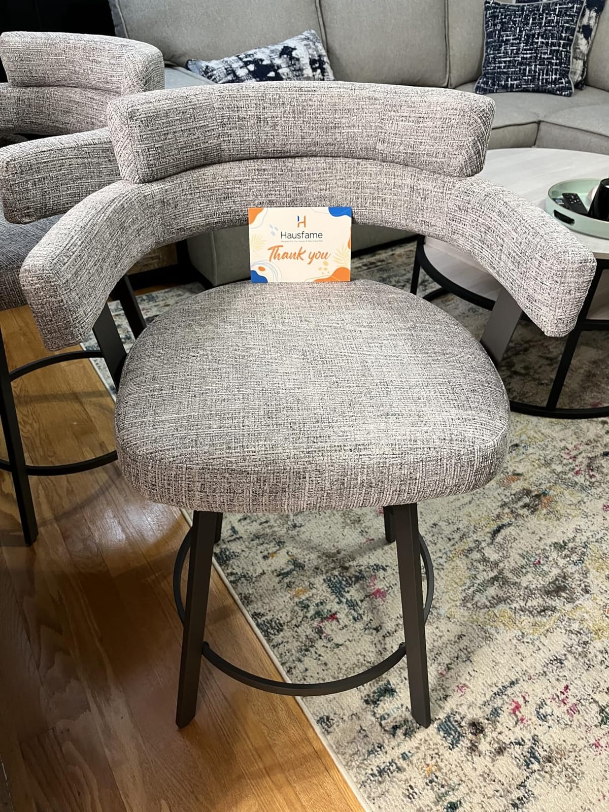 Counter Height Bar Stools with Full Back – Swivel Counter Stools Set of 2 with Linen Padded Back, Metal Footrest, Modern Barstools for Kitchen Counter, Island, Dining Room, Grey 24 inch customer photo 1