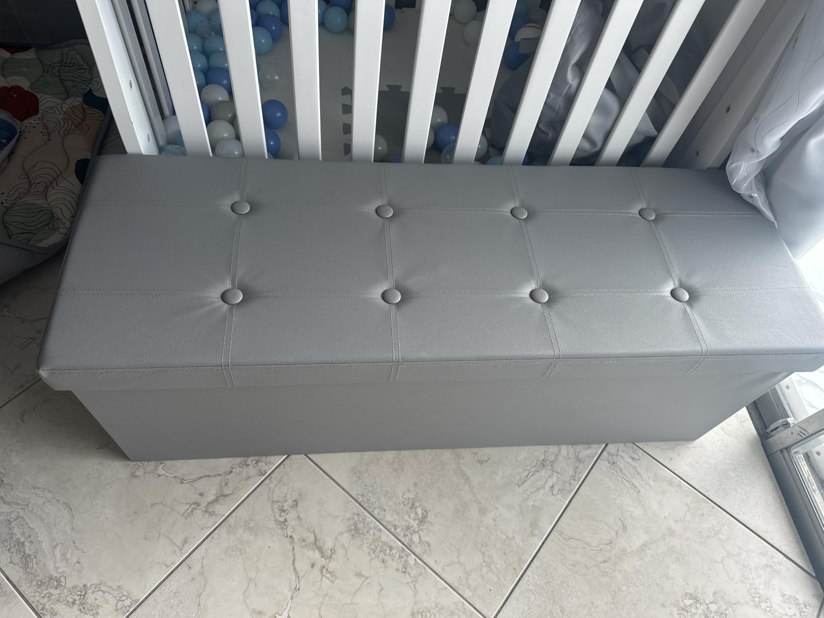 SONGMICS Storage Ottoman Bench, 43.3 Inches Folding Foot Rest Stool customer photo 2