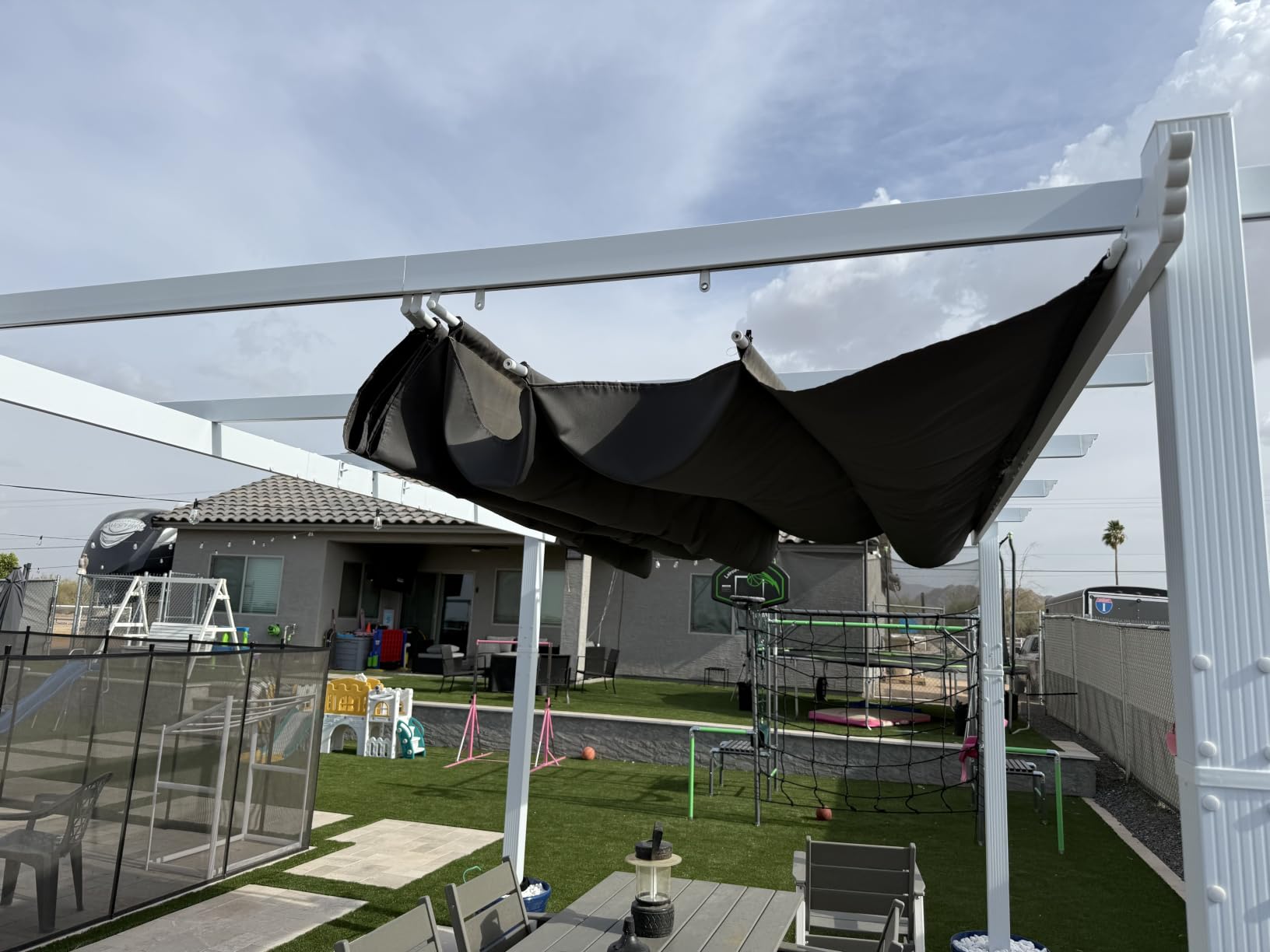 PURPLE LEAF Patio Pergola 10' x 13' Retractable Canopy Metal Frame, White customer photo 1