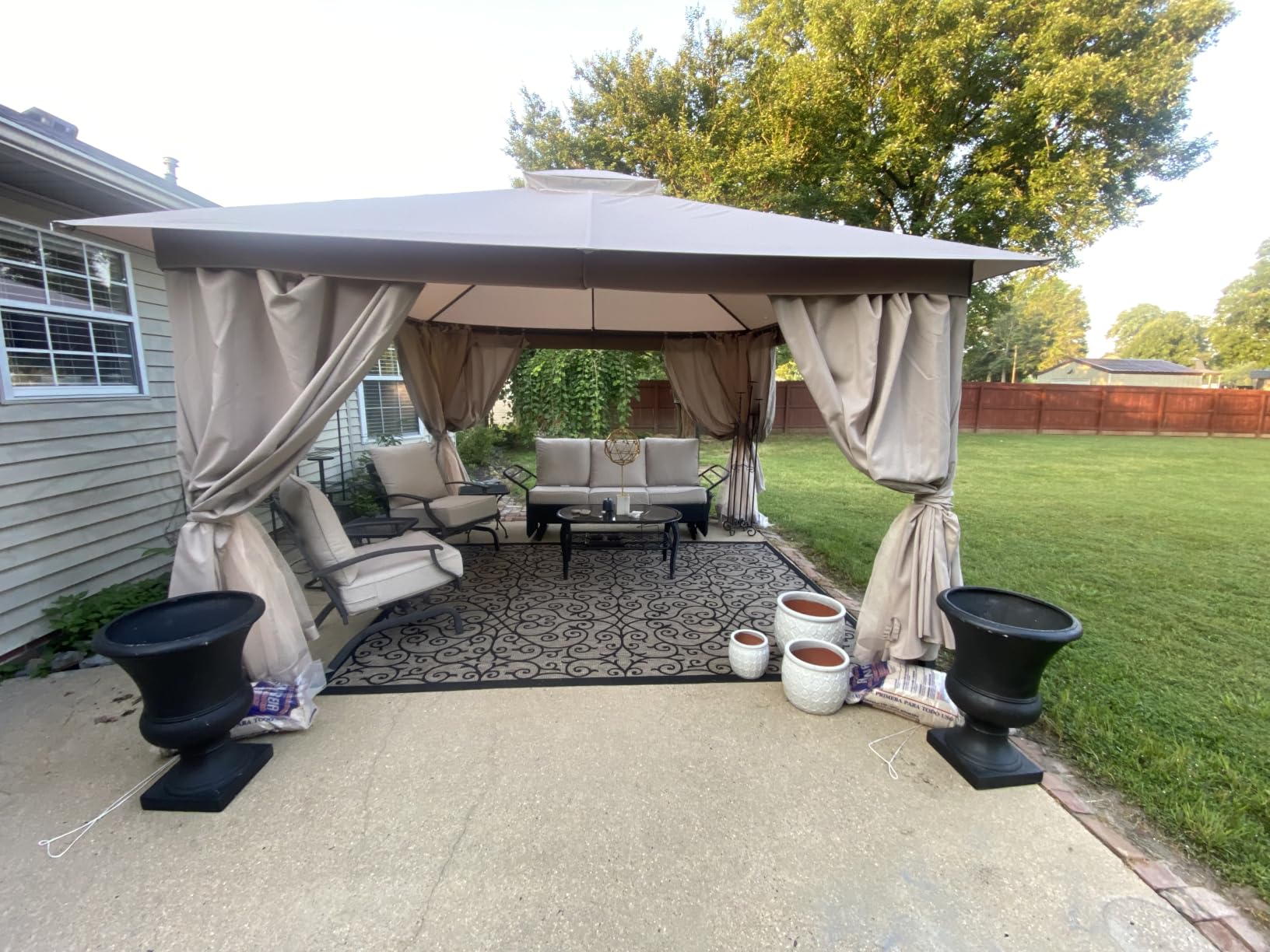 LAUSAINT HOME 10'x13' Outdoor Gazebo, Metal Frame Heavy Duty Patio Canopy Tent Shelter with Double Roofs, Mosquito Nettings and Privacy Screens for Backyard, Garden, Lawn, Gray customer photo 1