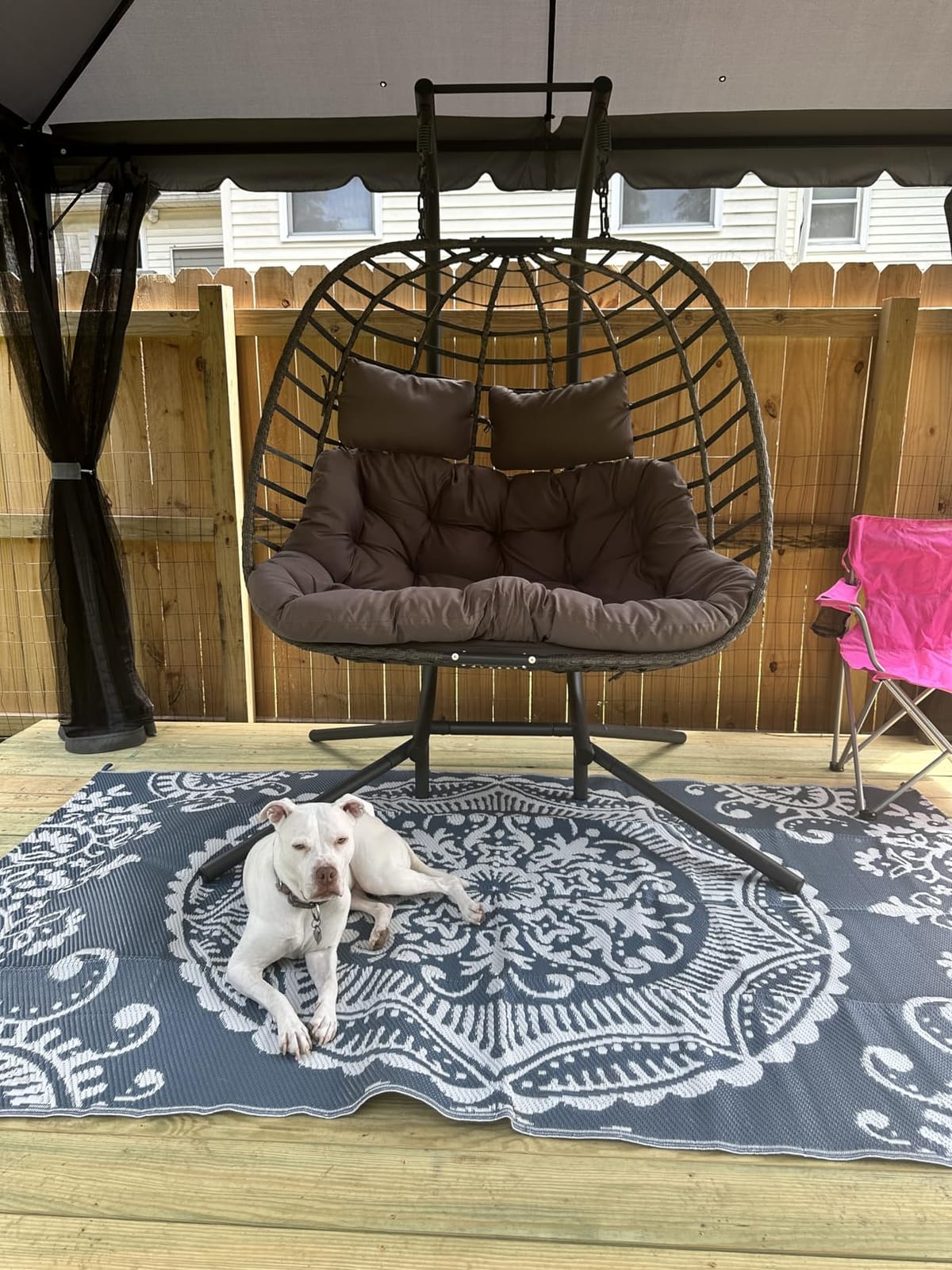 2 Person Hanging Egg Chair with Stand for Outdoor, Patio Hand Made Rattan Wicker Double Egg Swing Chairs Hammock Chair with UV Resistant Cushion and Metal Frame, Porch Swing Loveseat for Backyard customer photo 1