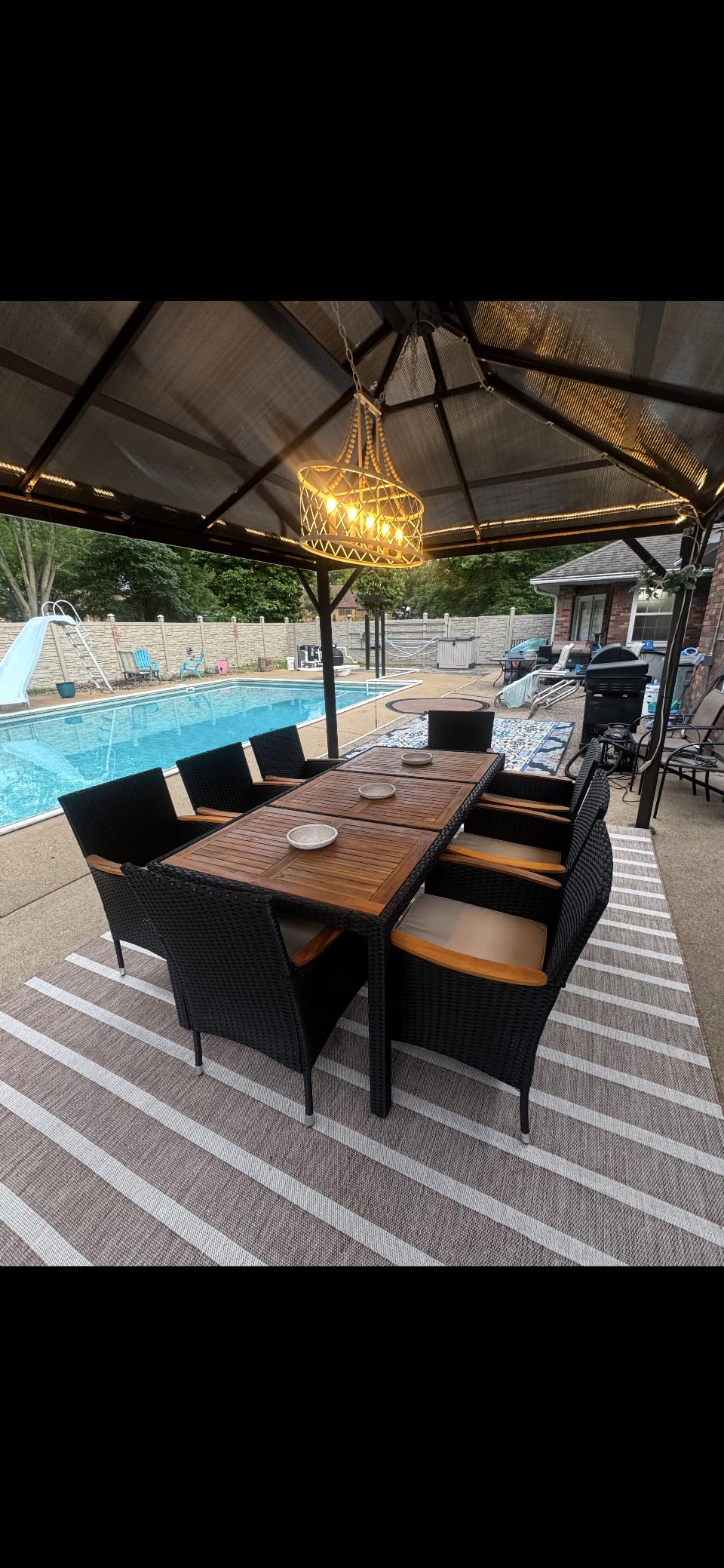 Flamaker Patio Dining Set for 6 Outdoor Acacia Wood Table and Chairs, Black customer photo 2