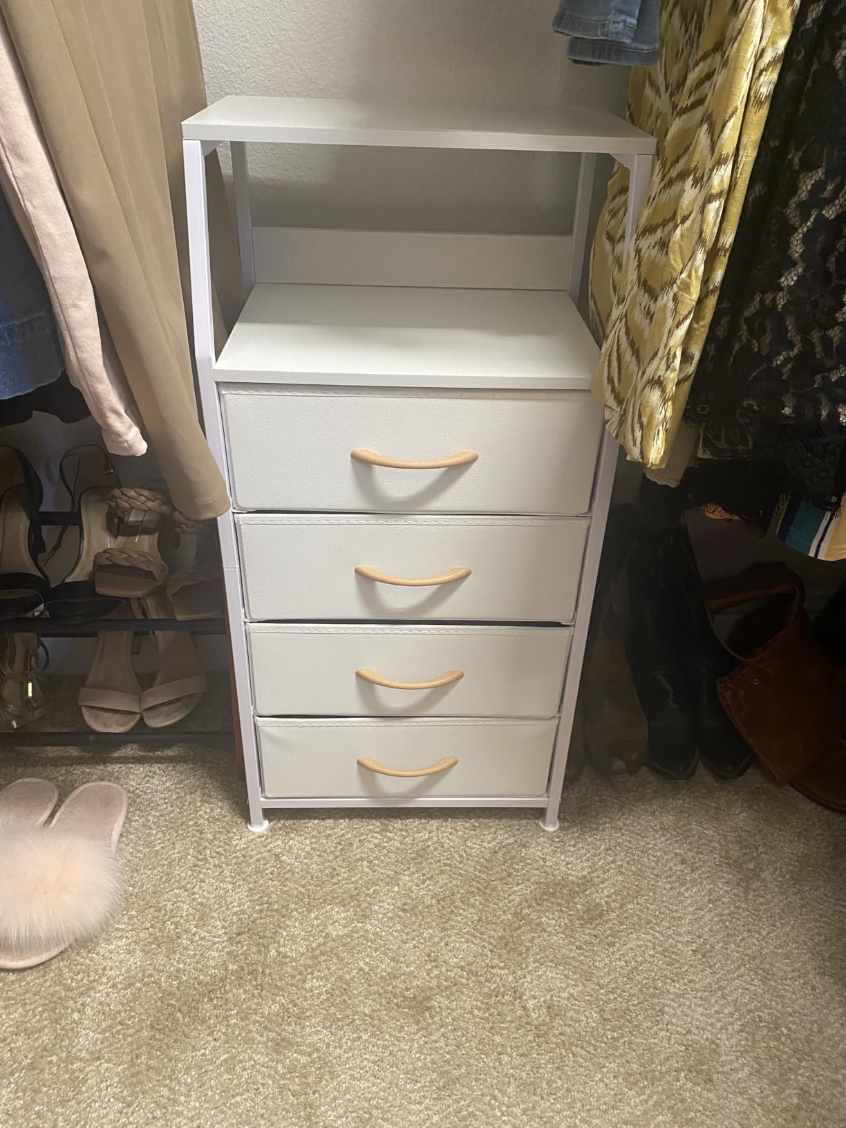 Furnulem White Night Stand with 3 Fabric Drawers, Small Bedside Table customer photo 2