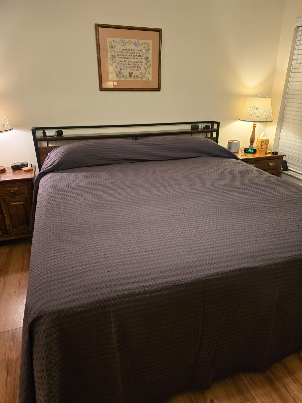 HOOBRO Headboard Queen Size, Headboard with 2 Outlets and 4 USB Ports, Adjustable Height, Storage Rack, Sturdy and Stable, Easy Assembly, Rustic Brown and Black customer photo 1