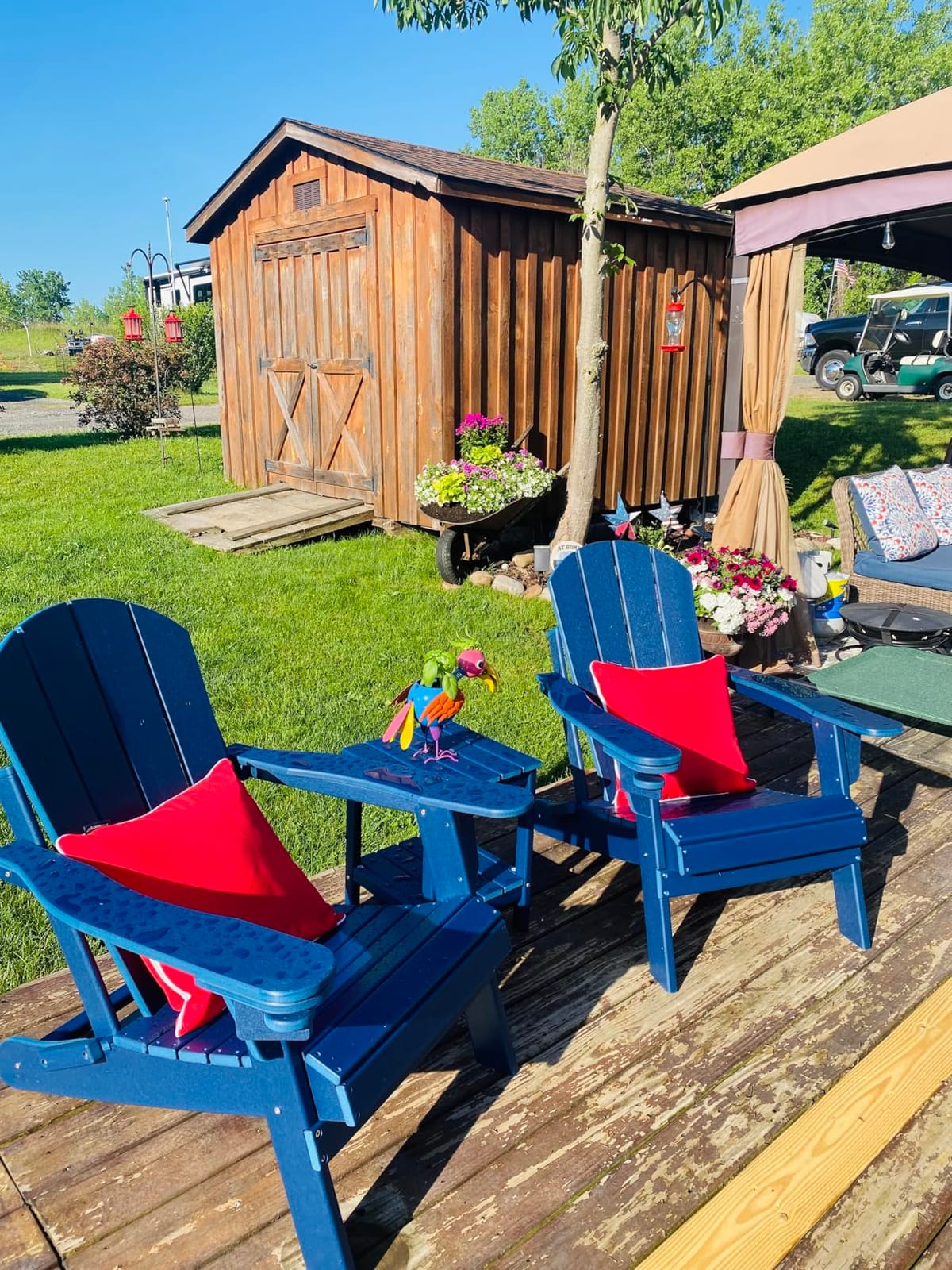 GREENVINES Folding-Adirondack-Chairs Set of 2, HDPE All Weather, Blue | Hidden Cup Holder | 5” Wide Armrests | Foldable Fire Pit Chair | Reclined Legs | Low Maintenance for Outdoor Patio Deck customer photo 1