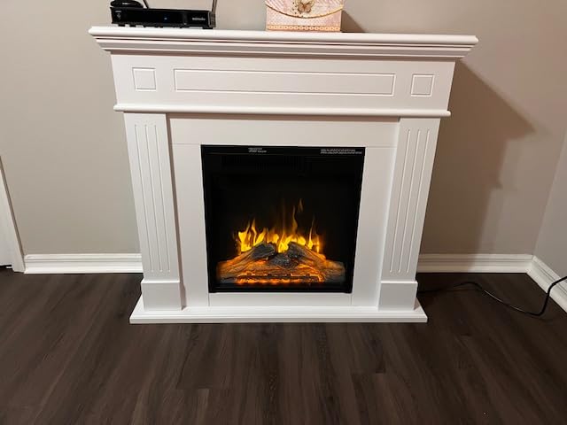 R.W.FLAME 43” Electric Fireplace Mantel Wooden Surround Firebox, TV Stand with Freestanding Electric Fireplace, Remote Control, Adjustable Led Flame, 750W/1500W Pearl White customer photo 1