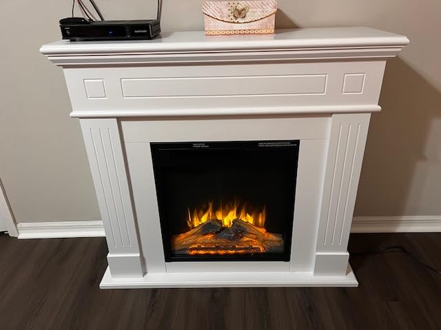 R.W.FLAME 43” Electric Fireplace Mantel Wooden Surround Firebox, TV Stand with Freestanding Electric Fireplace, Remote Control, Adjustable Led Flame, 750W/1500W Pearl White customer photo 2