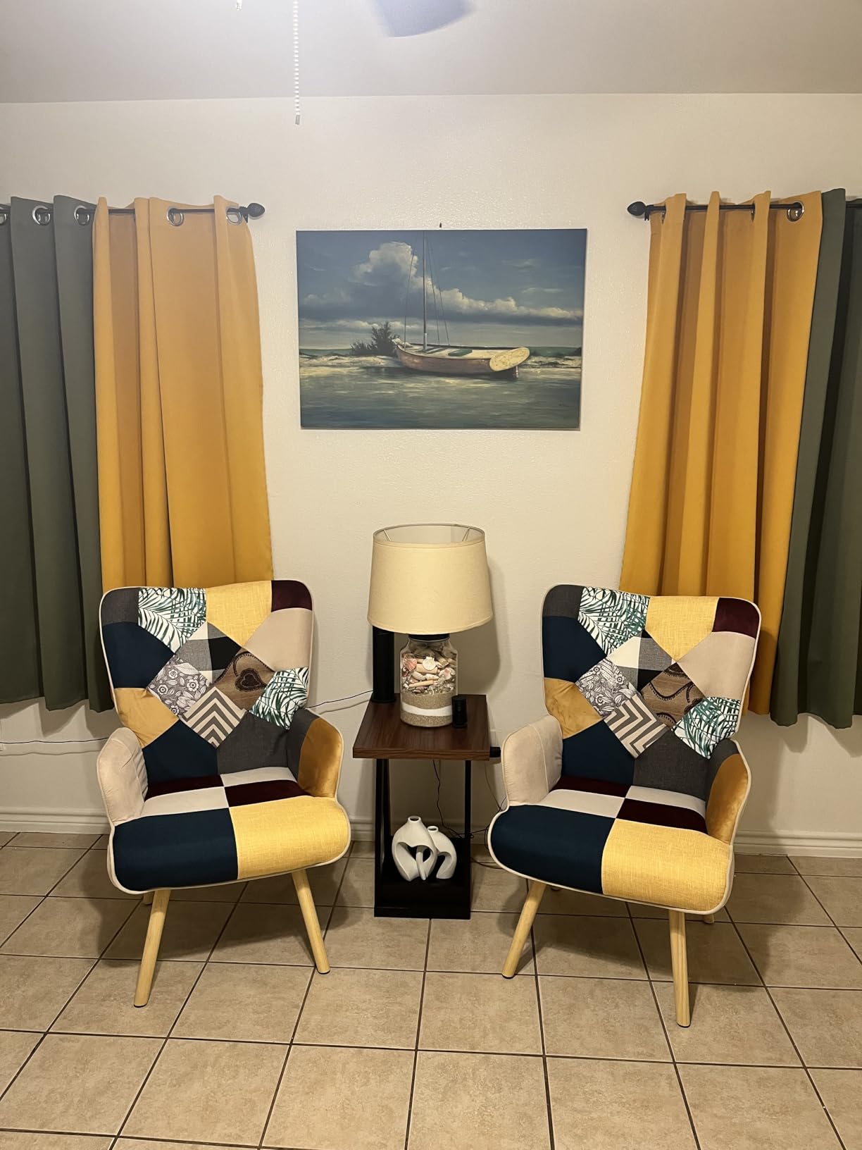 Joysoul Living Room Accent Chair, Modern High Back Armchair, Boho Patchwork Fabric Chair, Colorful Upholstered Reading Chair with Solid Wood Legs for Bedroom, Small Space customer photo 1