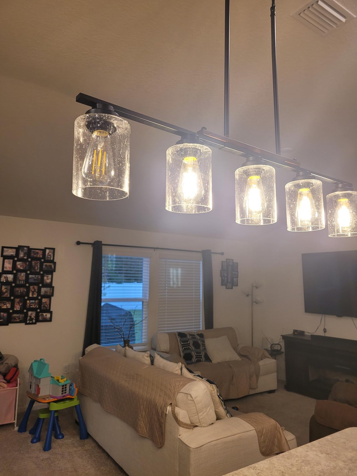 Amico 5-Light Dining Room Light Fixture, Seeded Glass Island Chandelier customer photo 1