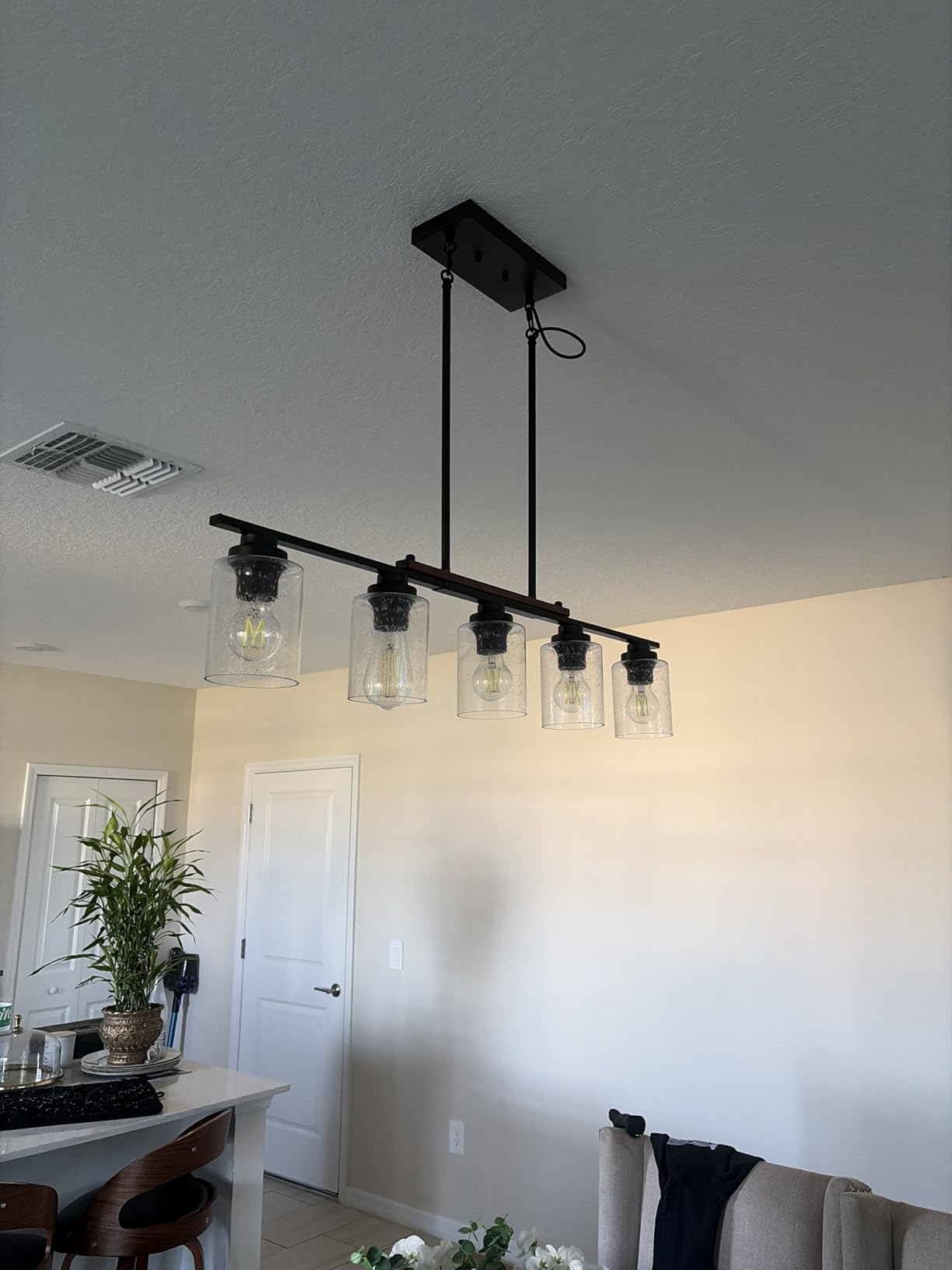 Amico 5-Light Dining Room Light Fixture, Seeded Glass Island Chandelier customer photo 2