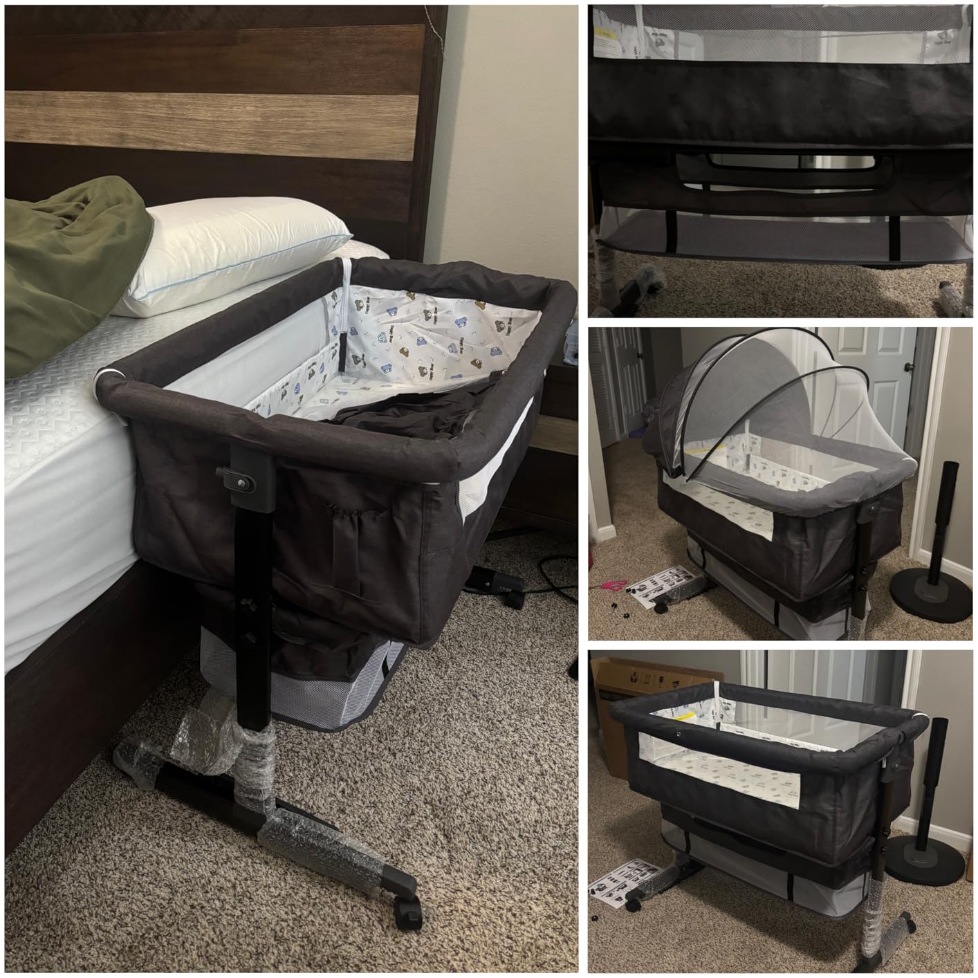 YADAQE Baby Cradle, Freestanding Bedside Bassinet, 3-in-1 Convertible Bassinet with 360° Swivel Wheels, 2026 New Model Adjustable, Easy-Fold Portable Neutral Baby Newborn Bassinet (Dark Gray) customer photo 1