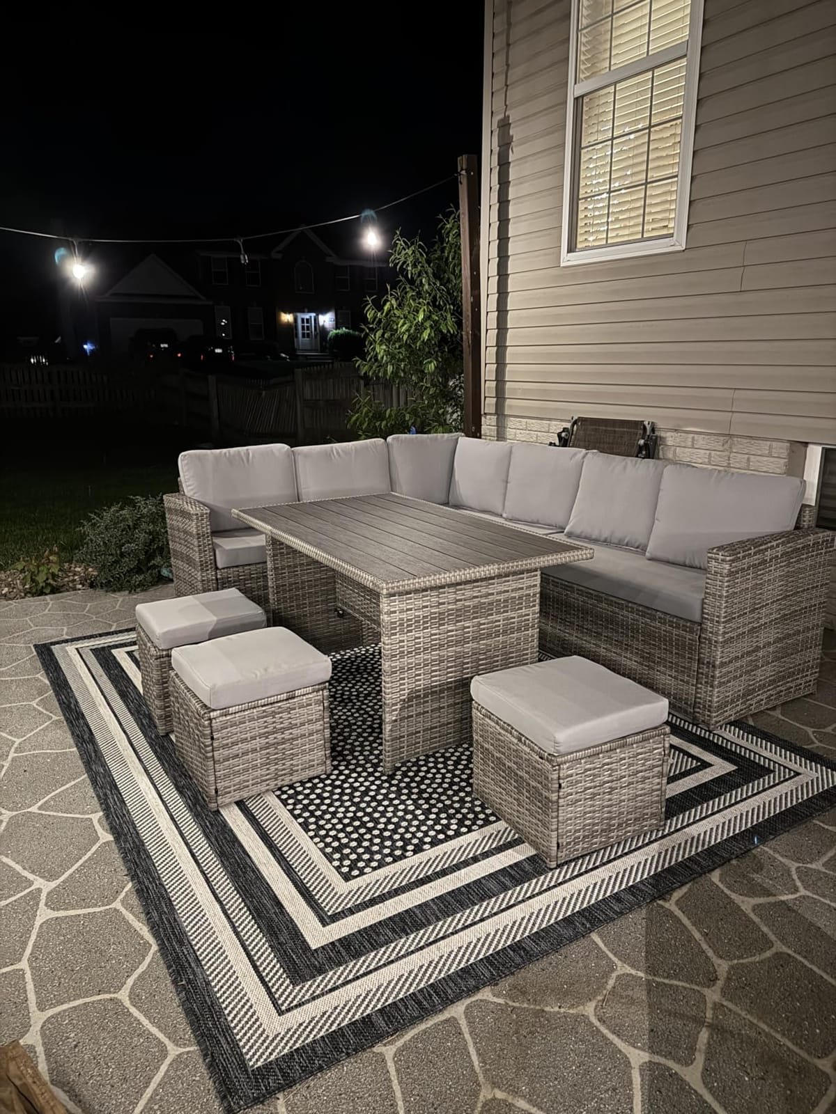 Wumiokio Patio Furniture Set, 7 Pieces Outdoor Patio Furniture with Dining Table&Chair, All Weather Wicker Conversation Set with Ottoman,Brown Rattan & Ivory Cushions (Include Sofa Dust Cover) customer photo 1