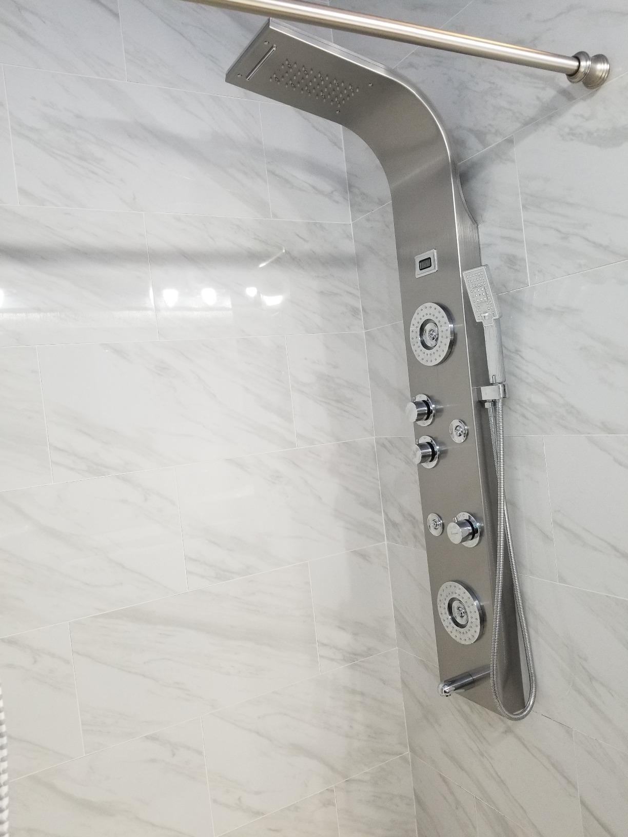 ELLO&ALLO Stainless Steel Shower Panel Tower System,LED Rainfall Waterfall Shower Head 6-Function Faucet Rain Massage System with Body Jets, Brushed Gold customer photo 1