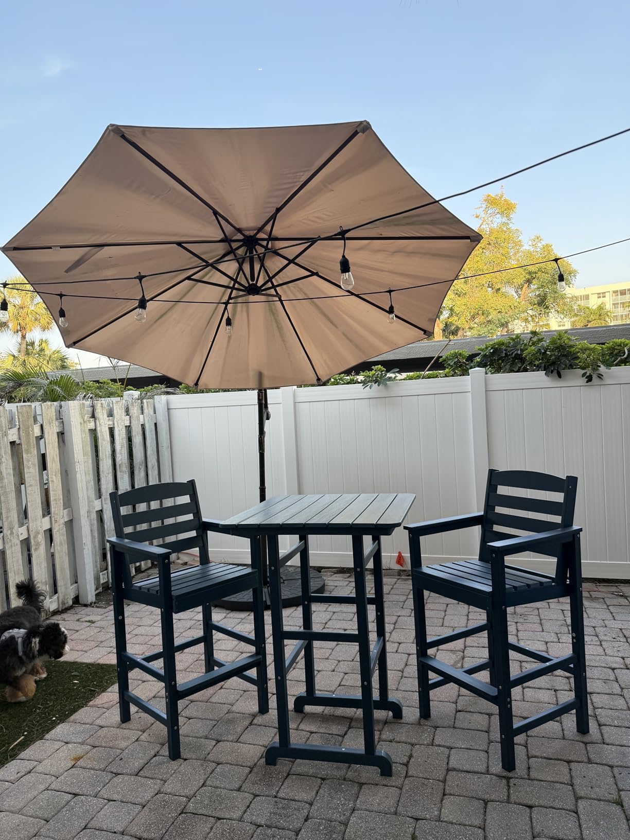 SERWALL 3 Pcs HDPE Bar Height Adirondack Chairs and Bar Table Set, Blue customer photo 1