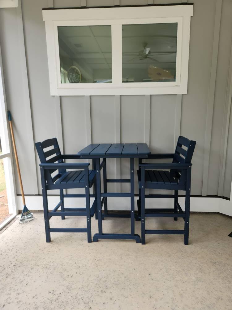 SERWALL 3 Pcs HDPE Bar Height Adirondack Chairs and Bar Table Set, Blue customer photo 2
