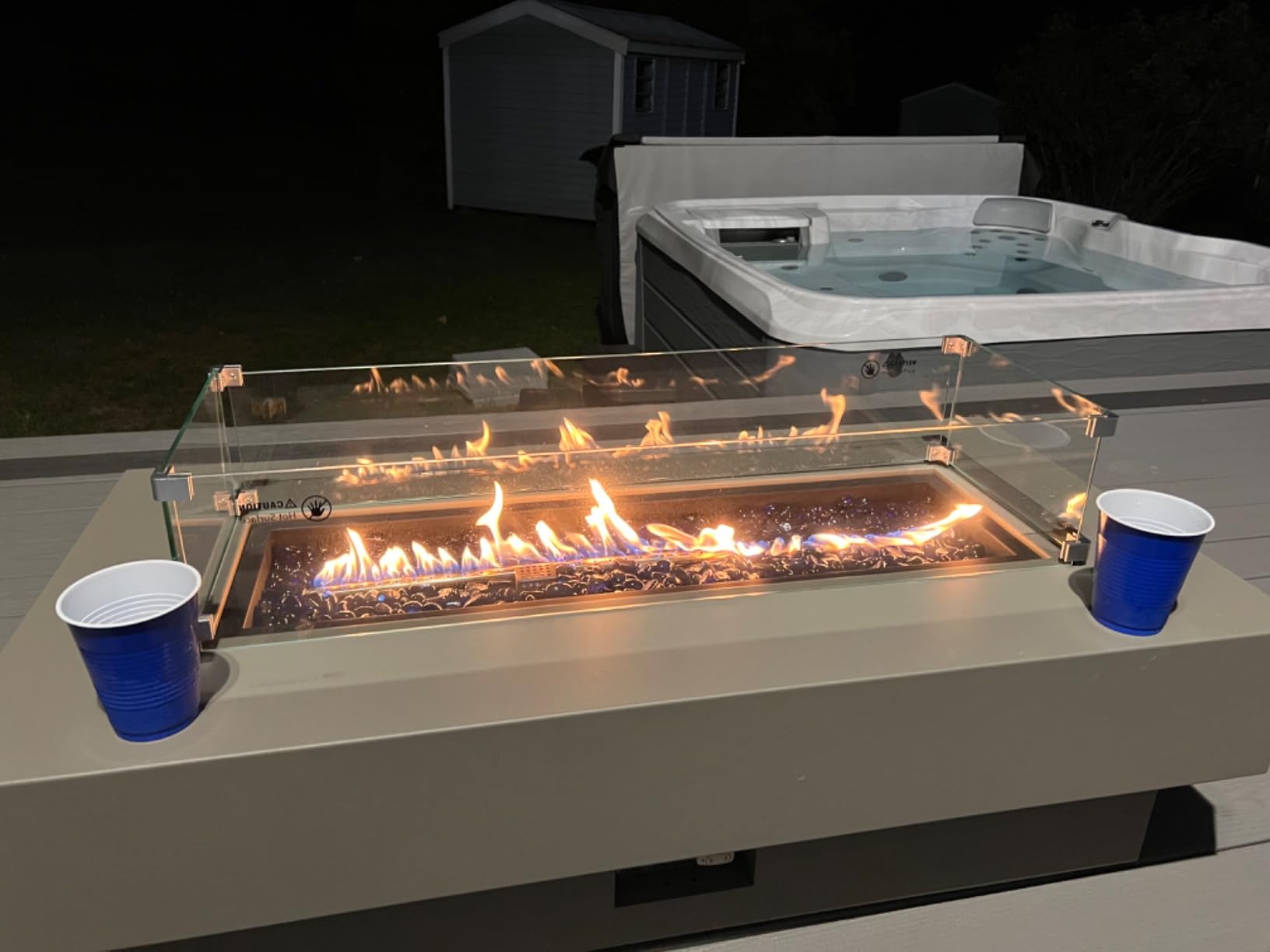 48-inch Fire Table with Natural Gas Conversion Kit, 50,000BTU Outdoor Modern Patio Fire Pit Table w/Rectangular Burner Lid, Glass Rocks, Cover customer photo 1