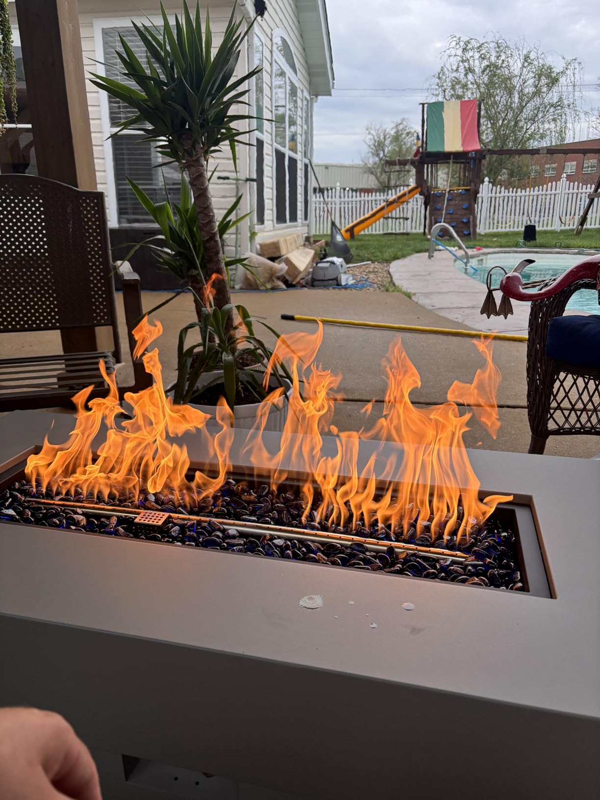 48-inch Fire Table with Natural Gas Conversion Kit, 50,000BTU Outdoor Modern Patio Fire Pit Table w/Rectangular Burner Lid, Glass Rocks, Cover customer photo 2