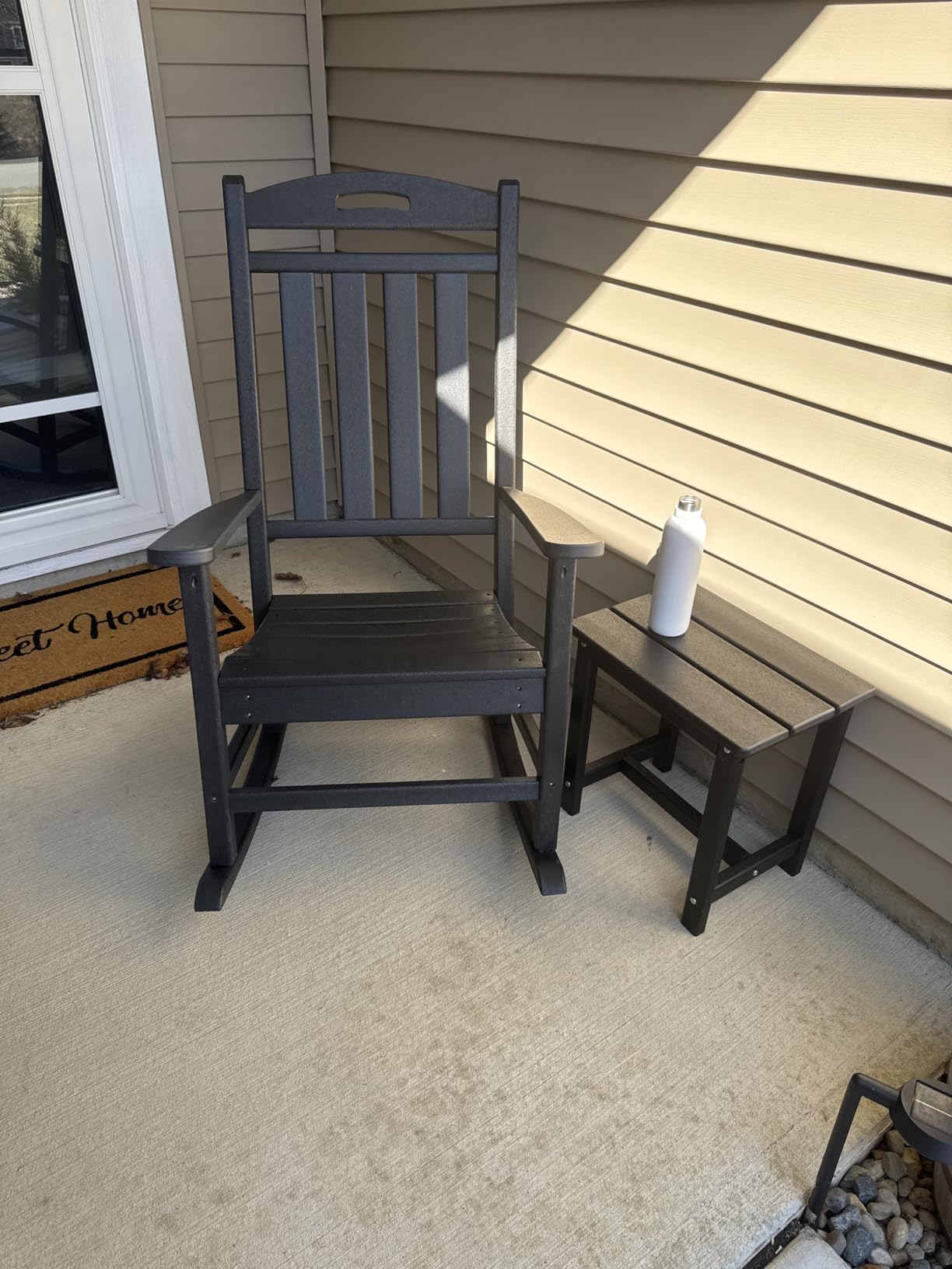 Outdoor Rocking Chair, All-Weather Resistant Poly Lumber Rocker Chair Outdoor, High Back Plastic Patio Rocking Chairs for Outside Porch Rocker Garden Lawn, Slate Grey customer photo 1