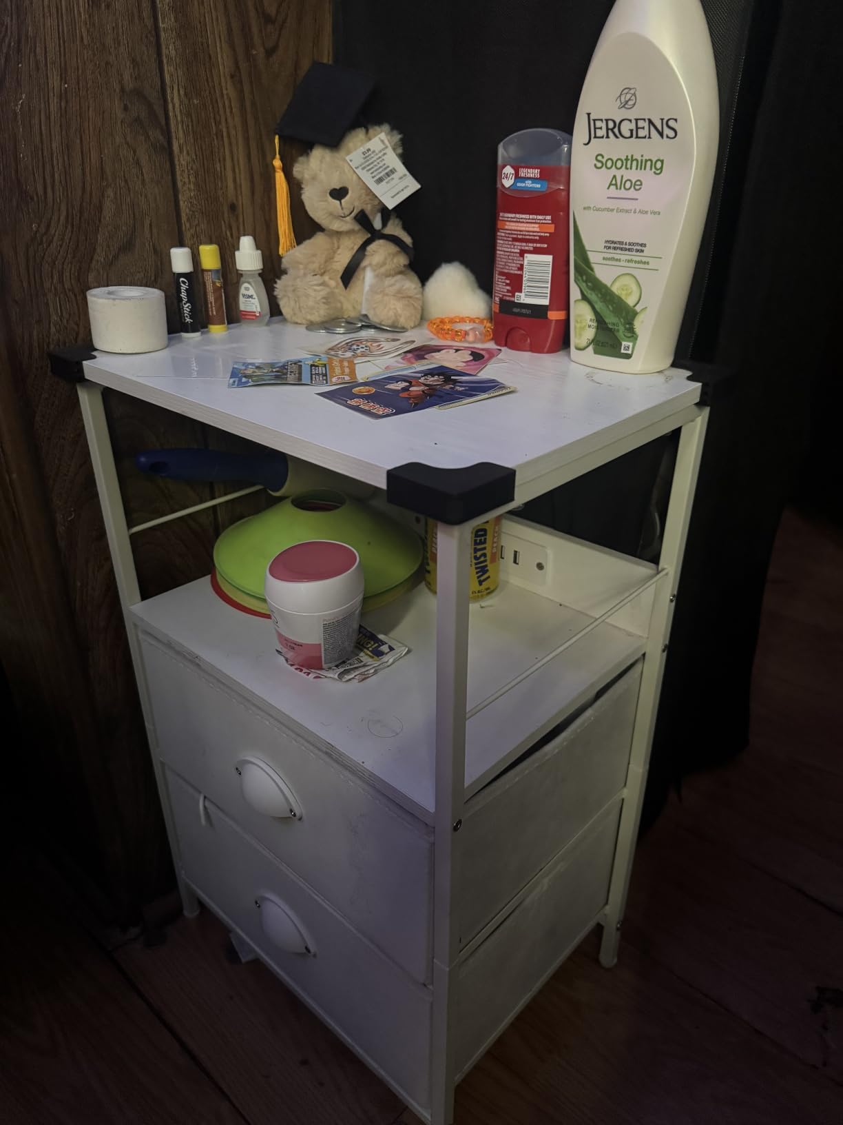 Furologee Night Stand with Charging Station, 2 Fabric Drawers, White customer photo 1