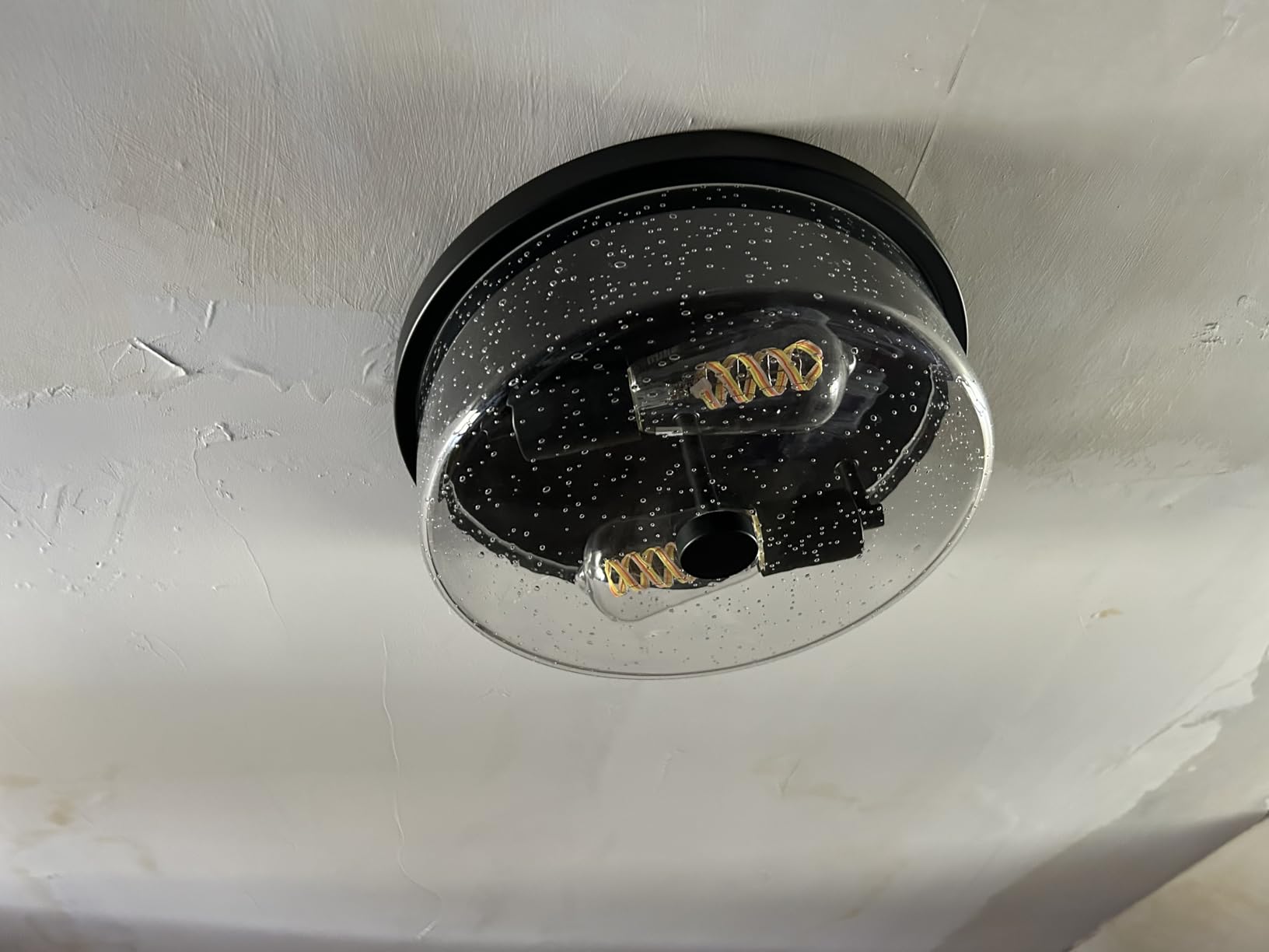Black Flush Mount Ceiling Light Fixtures, 2-Light Ceiling Mount for Farmhouse with Seeded Glass Lampshade, Industrial Flush Mount Light Fixture Farmhouse for Hallway, Kitchen, Entryway and Foyer customer photo 1
