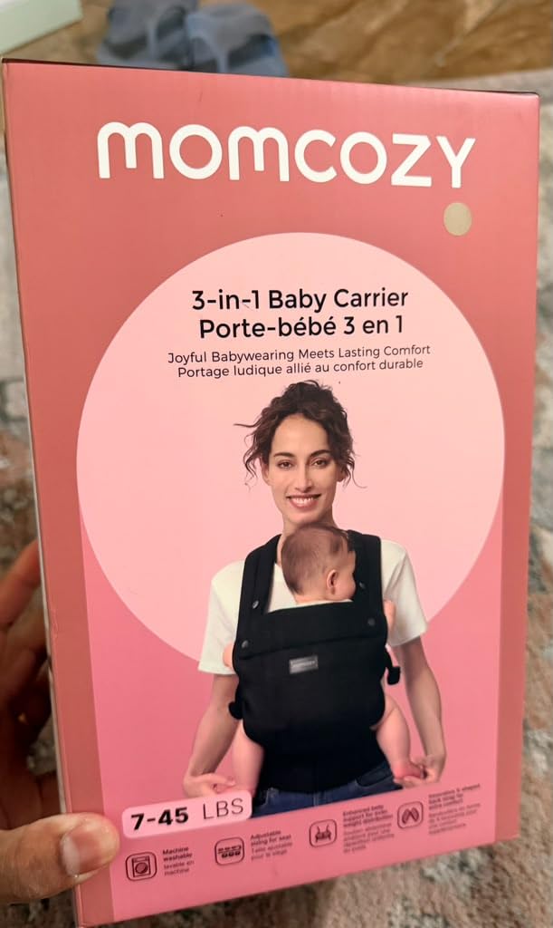 Momcozy PureHug Baby Carrier - Ergonomic, Cozy and Lightweight for 7-45 lbs | Easy to Put On for Baby 3-24M, Hip-Healthy, 3D EVA Lumbar Support, X-Straps for Even Weight Distribution, 100% Cotton, Black customer photo 2