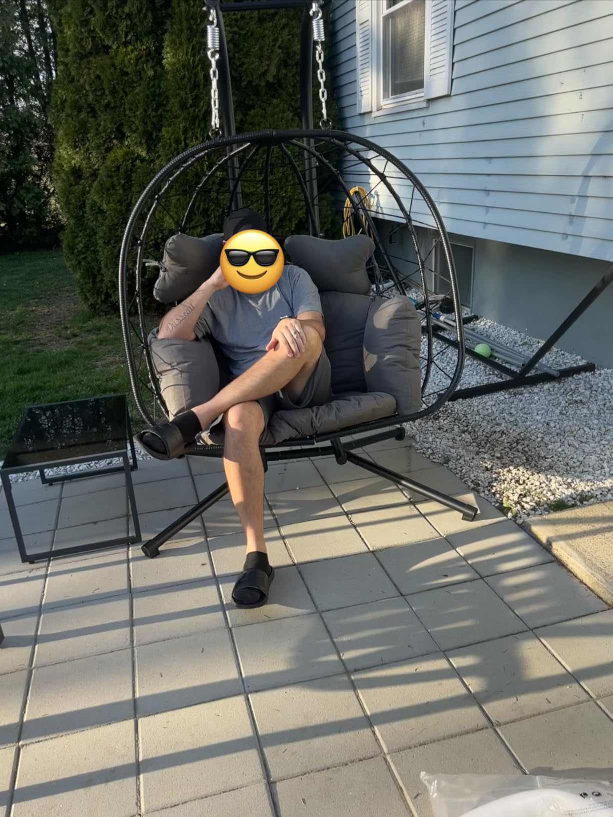 Double Egg Chair with Stand Hammock Swing Chair Foldable Hanging Loveseat, UV Resistant Removable Cushions, 700LBS Capacity for Bedroom, Balcony, Garden(BK-BE) customer photo 1