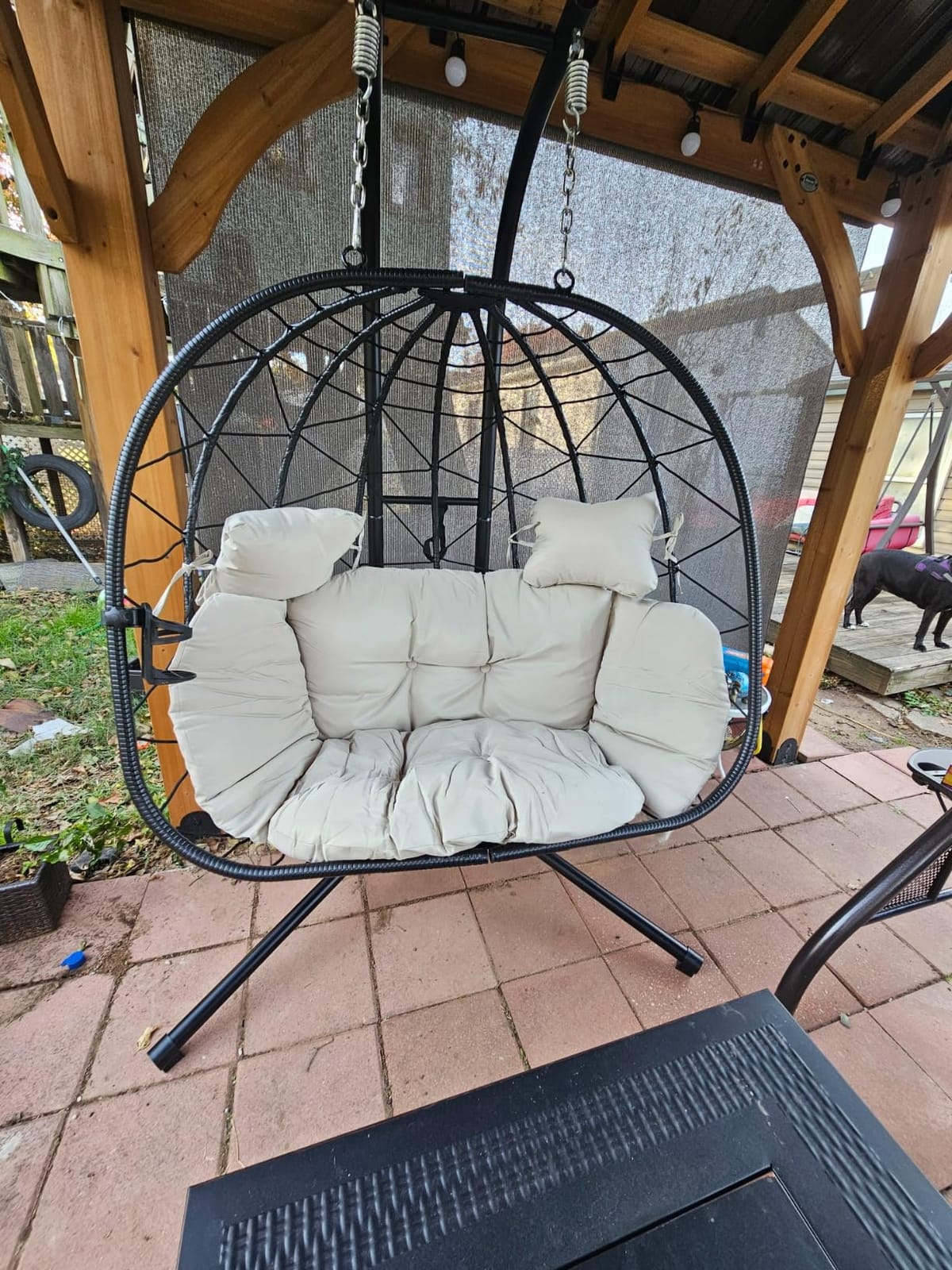 Double Egg Chair with Stand Hammock Swing Chair Foldable Hanging Loveseat, UV Resistant Removable Cushions, 700LBS Capacity for Bedroom, Balcony, Garden(BK-BE) customer photo 2